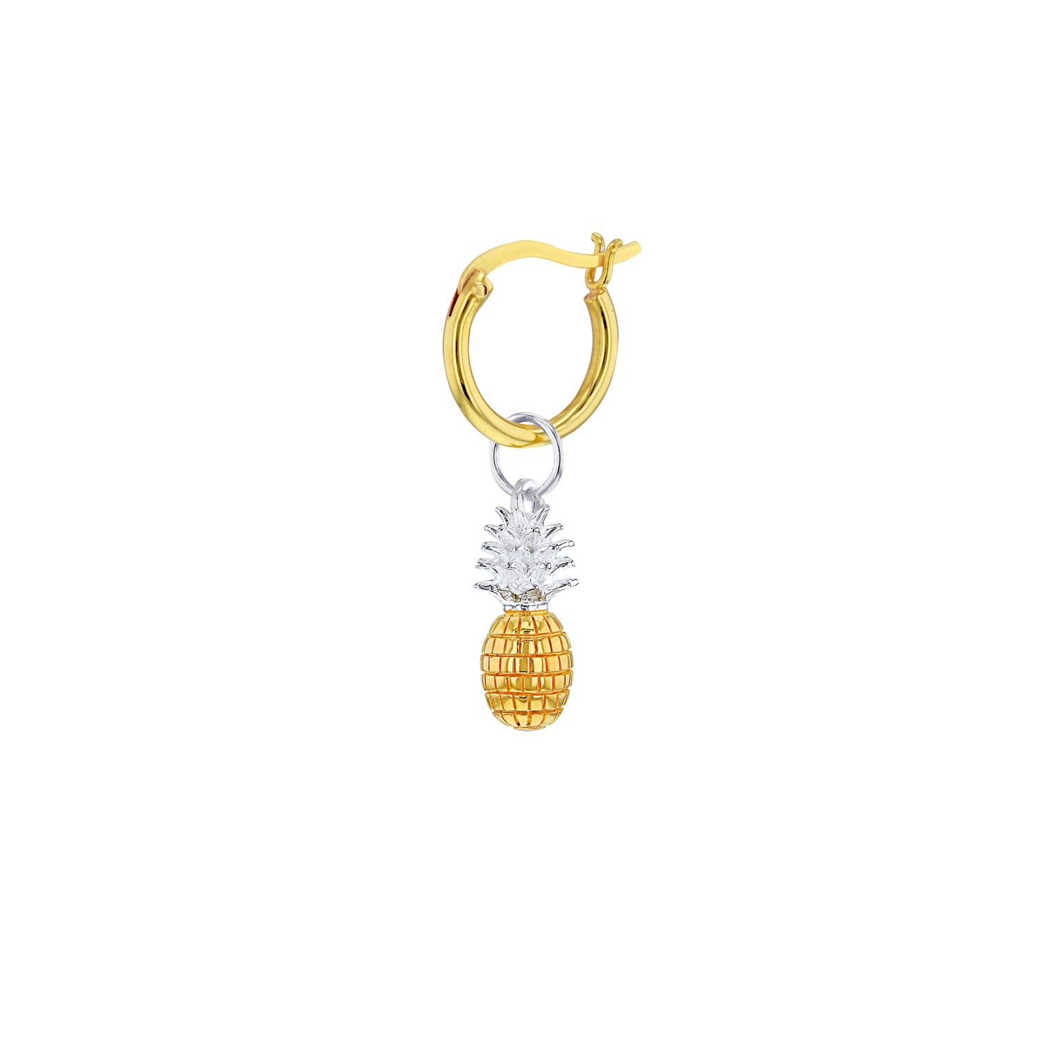 True Rocks Men's Gold / Silver 2 Tone Sterling Silver & 18kt Gold Plated Mini Pineapple Charm On Gold Hoop