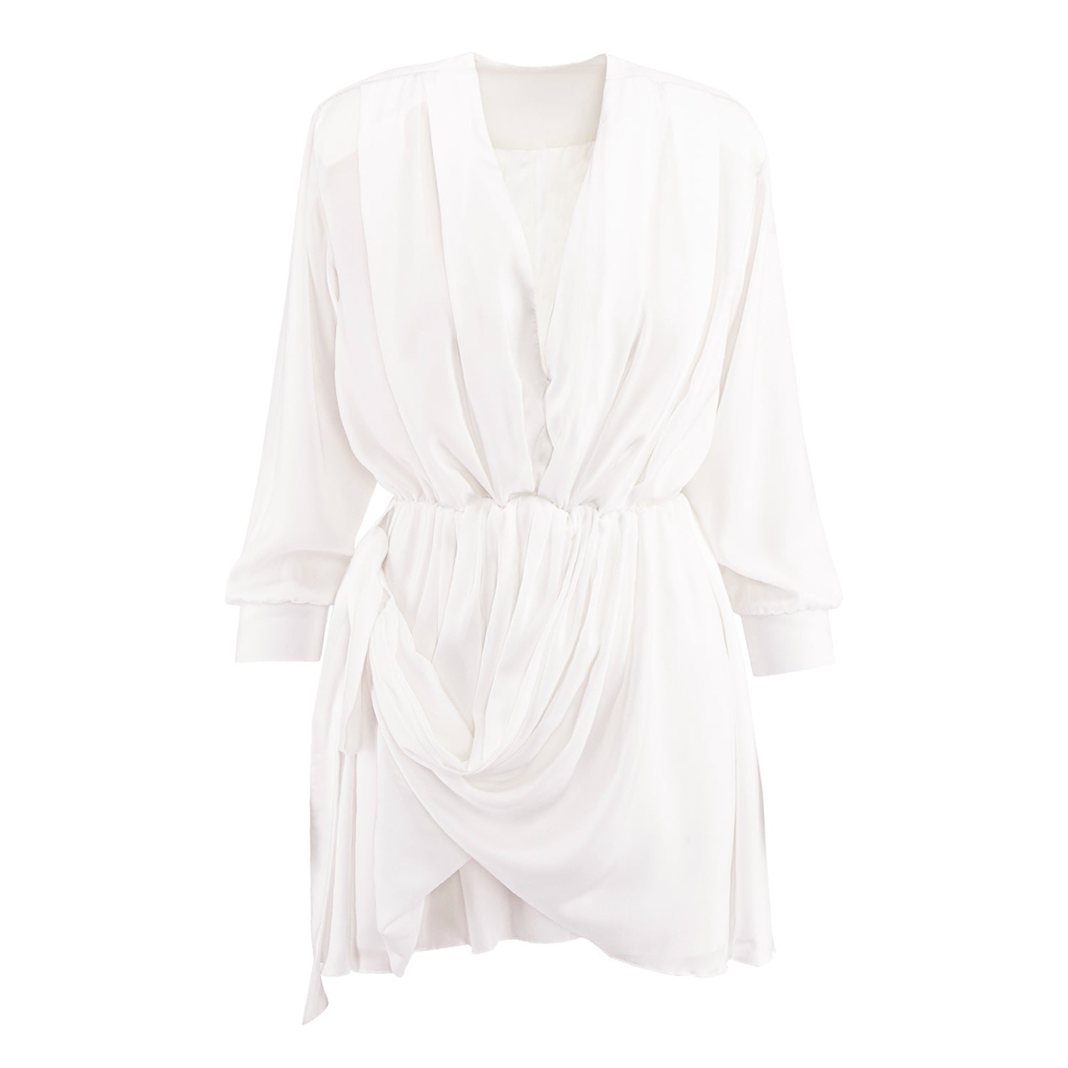 Bluzat Women's White Dress With Adjustable Draping In White