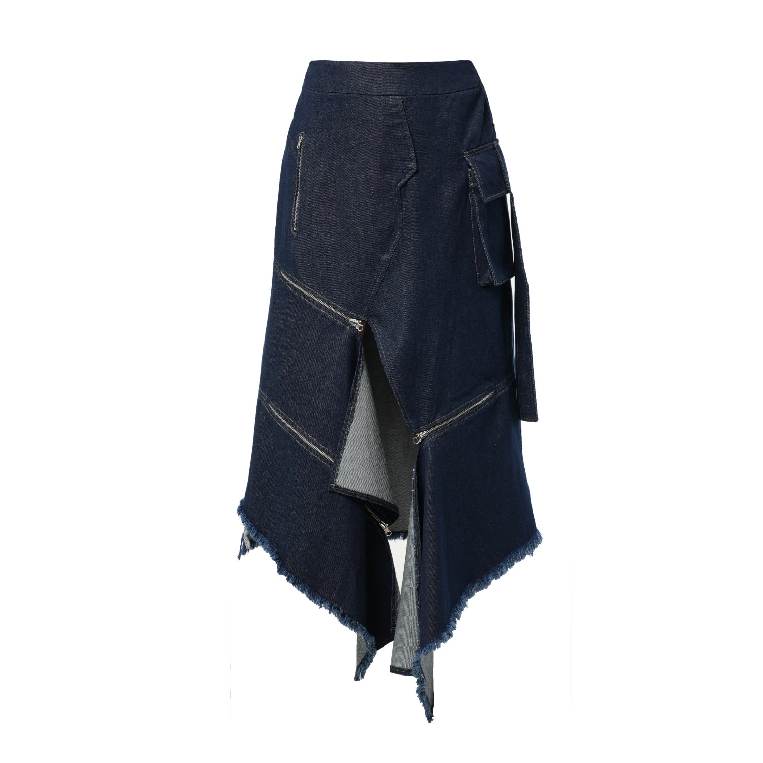 Women’s Blue Asymmetric Dark Denim Skirt With Zippers Extra Small Metamorphoza