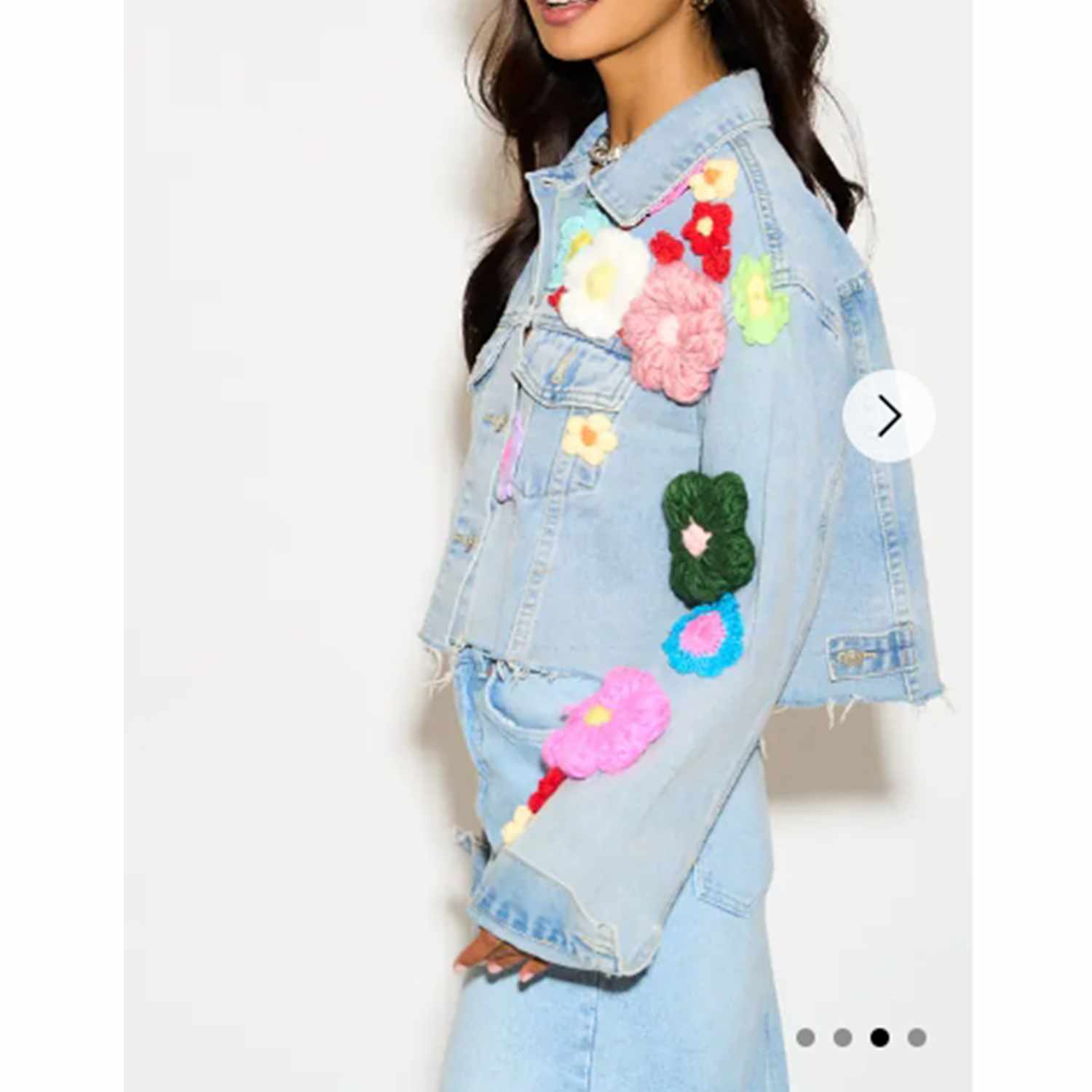 Statement Denim Jacket With Hand-Crochet Floral Appliqué | CY