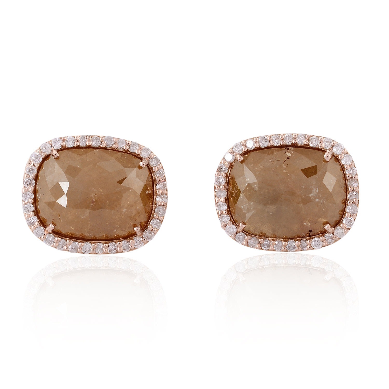 Artisan Women's Rose Gold / White 18k Rose Gold Natural Ice Diamond Stud Earrings In Brown