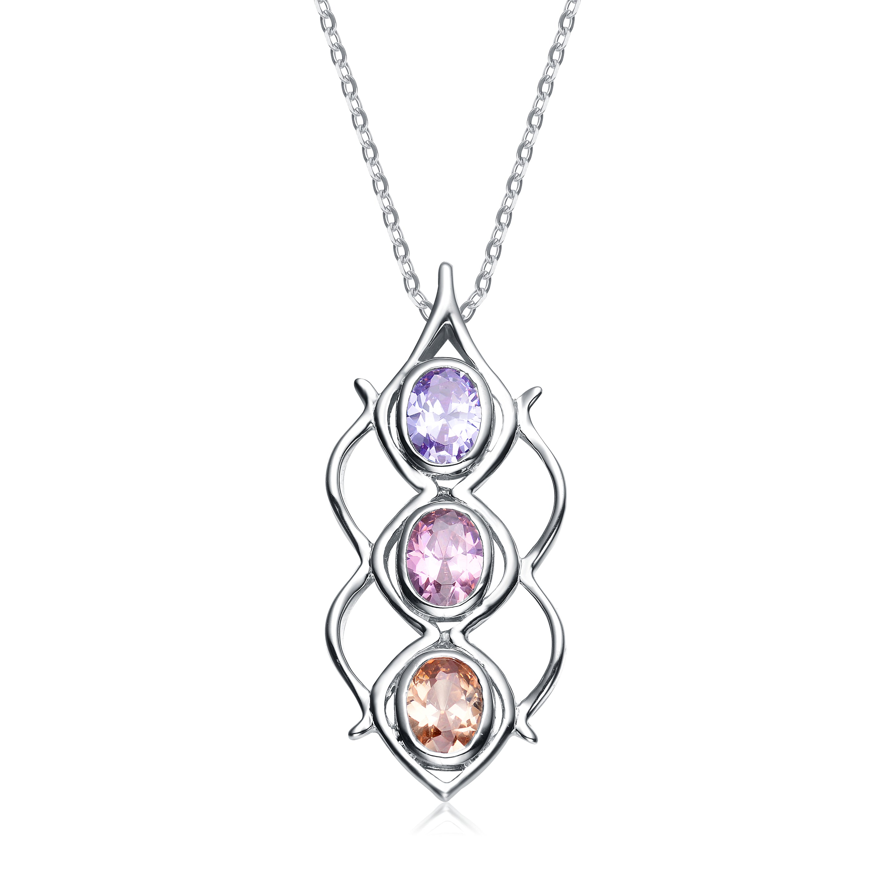 Genevive Jewelry Women's Sterling Silver Cubic Zirconia Three Stone Linear Necklace In Silver