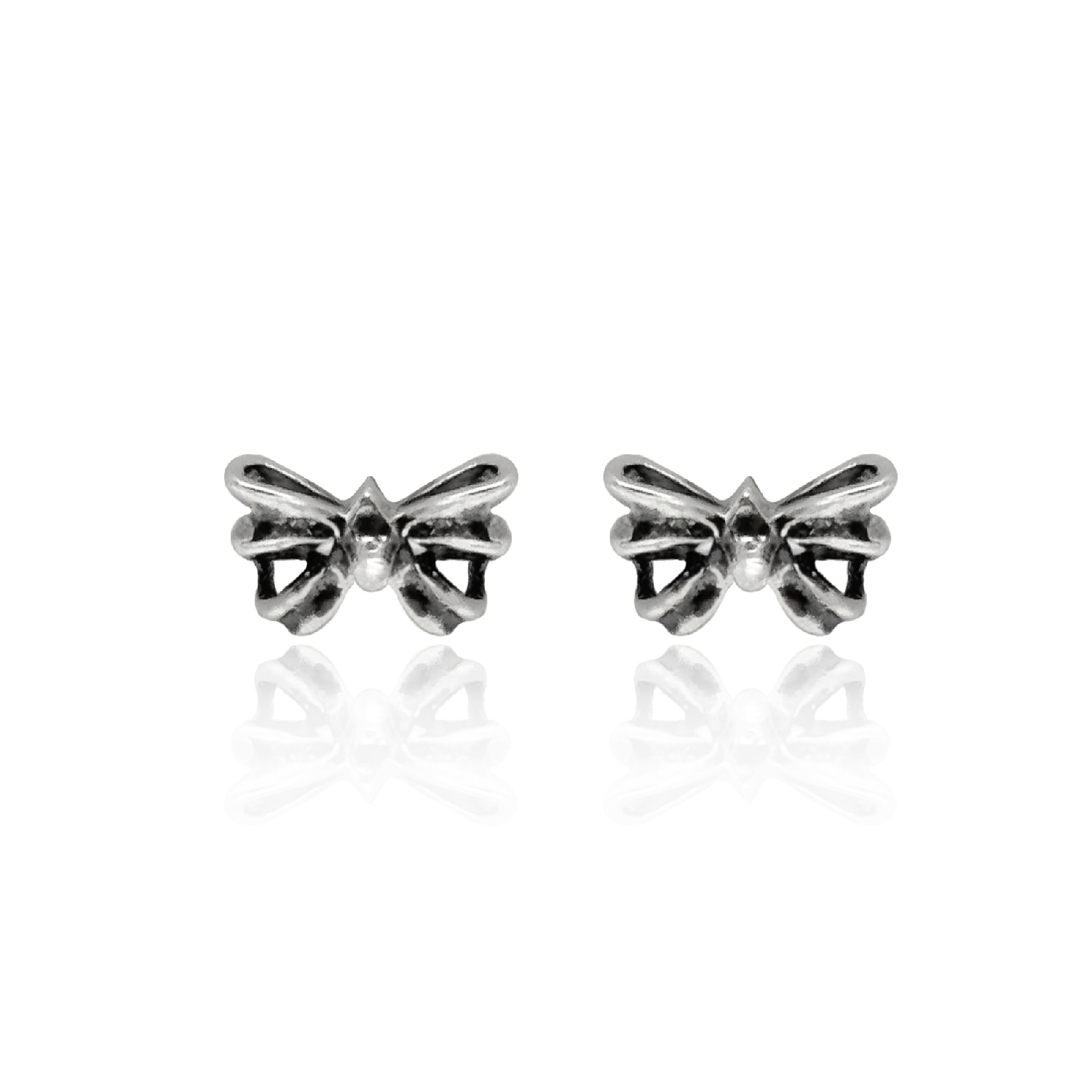 Unaloe Women's Sterling Silver Small Puffed Bow Earrings