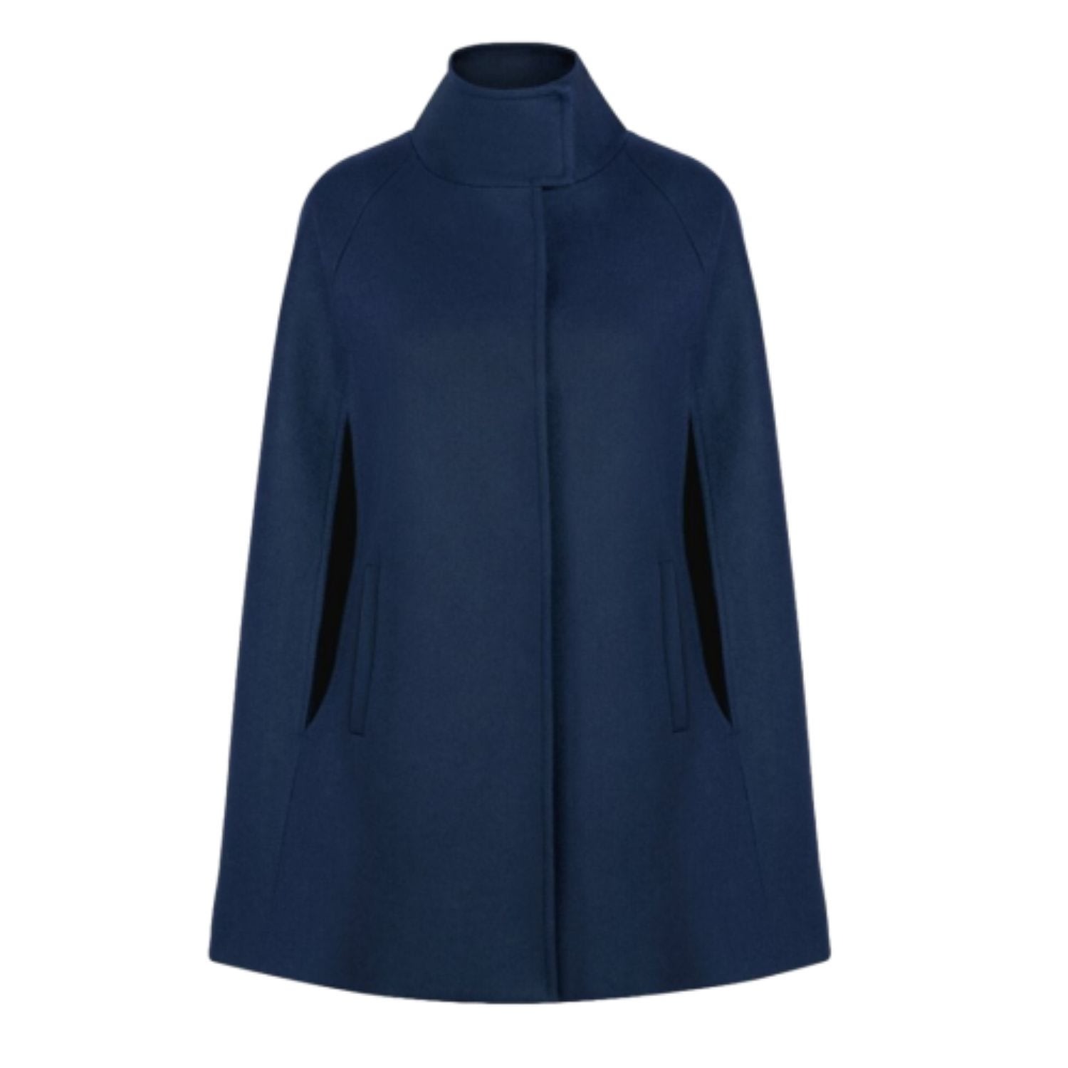 Women’s Single Breasted Wool Cashmere Cape - Blue Extra Large Allora