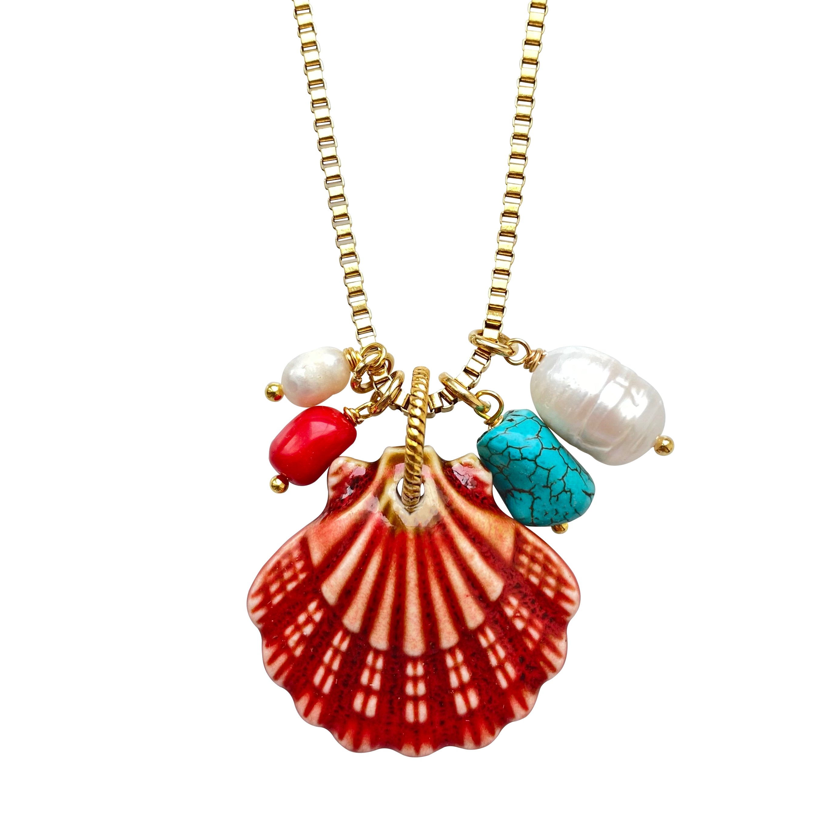 Women’s Red / Gold / White Ceramic Shell Necklace Spada Smilla Brav