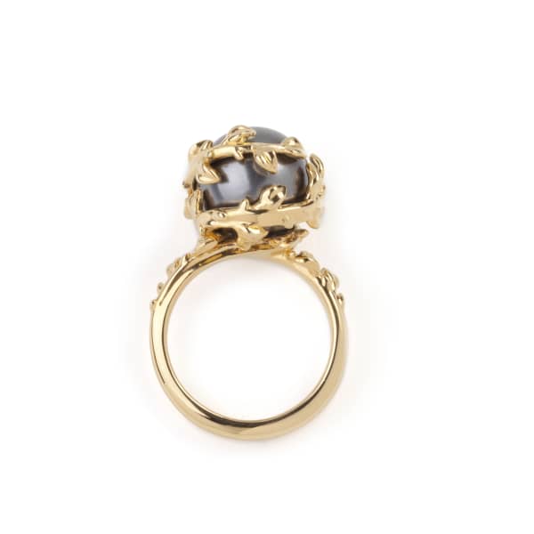 GUCCI WOMEN'S GOLD DARK GREY PEARL RING