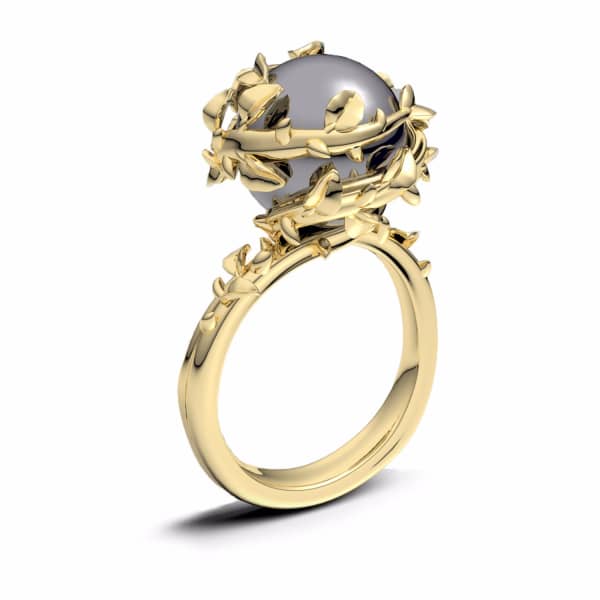 GUCCI WOMEN'S GOLD DARK GREY PEARL RING