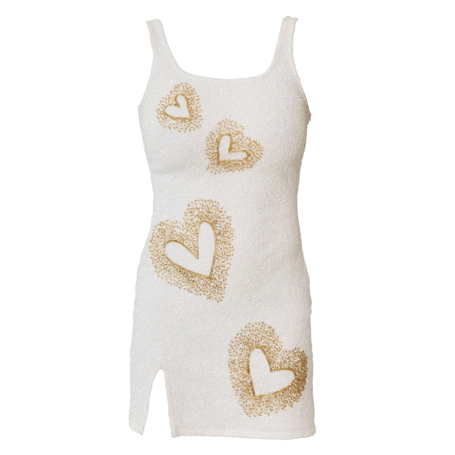 Self-adore Women's White / Gold Love Hand-beaded Embellished Mini Dress