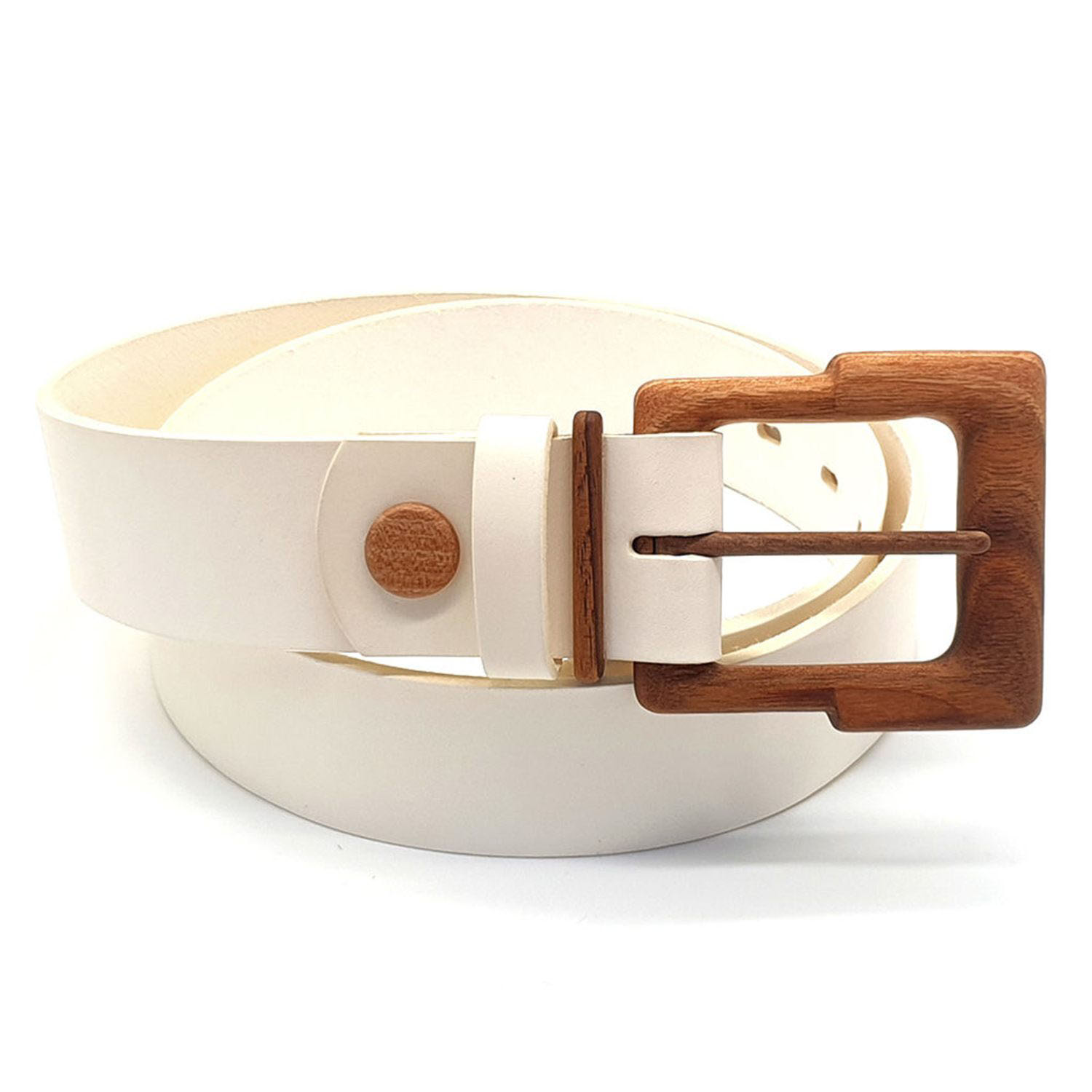 WOOD BELT WOMEN'S WOOD BELT POWELL PRIDE 422 - BIODEGRADABLE WALNUT WOOD WHITE LEATHER BELT