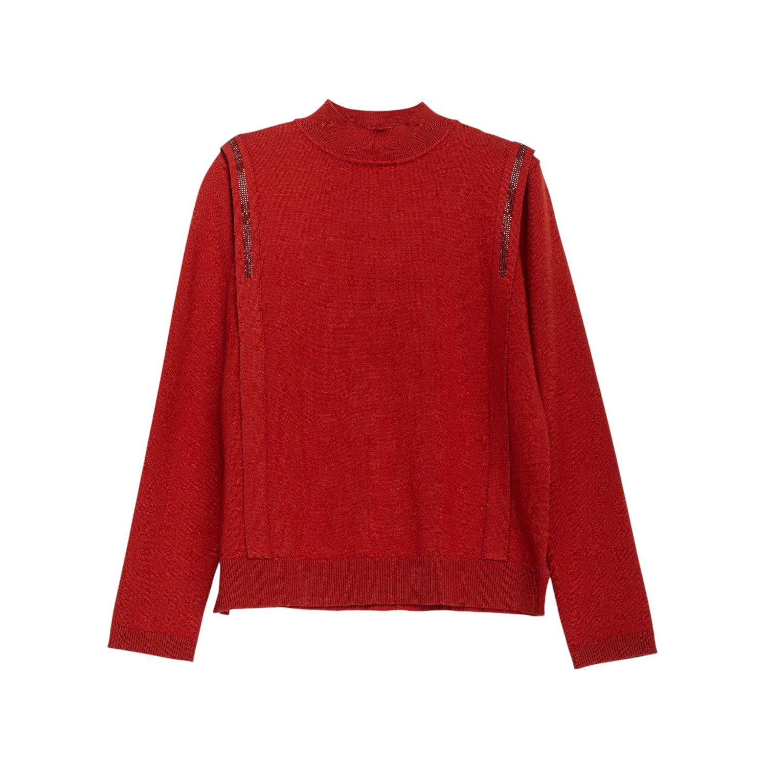 Niza Women's Red Sweater With Rhinestone Detail On The Shoulders In Red