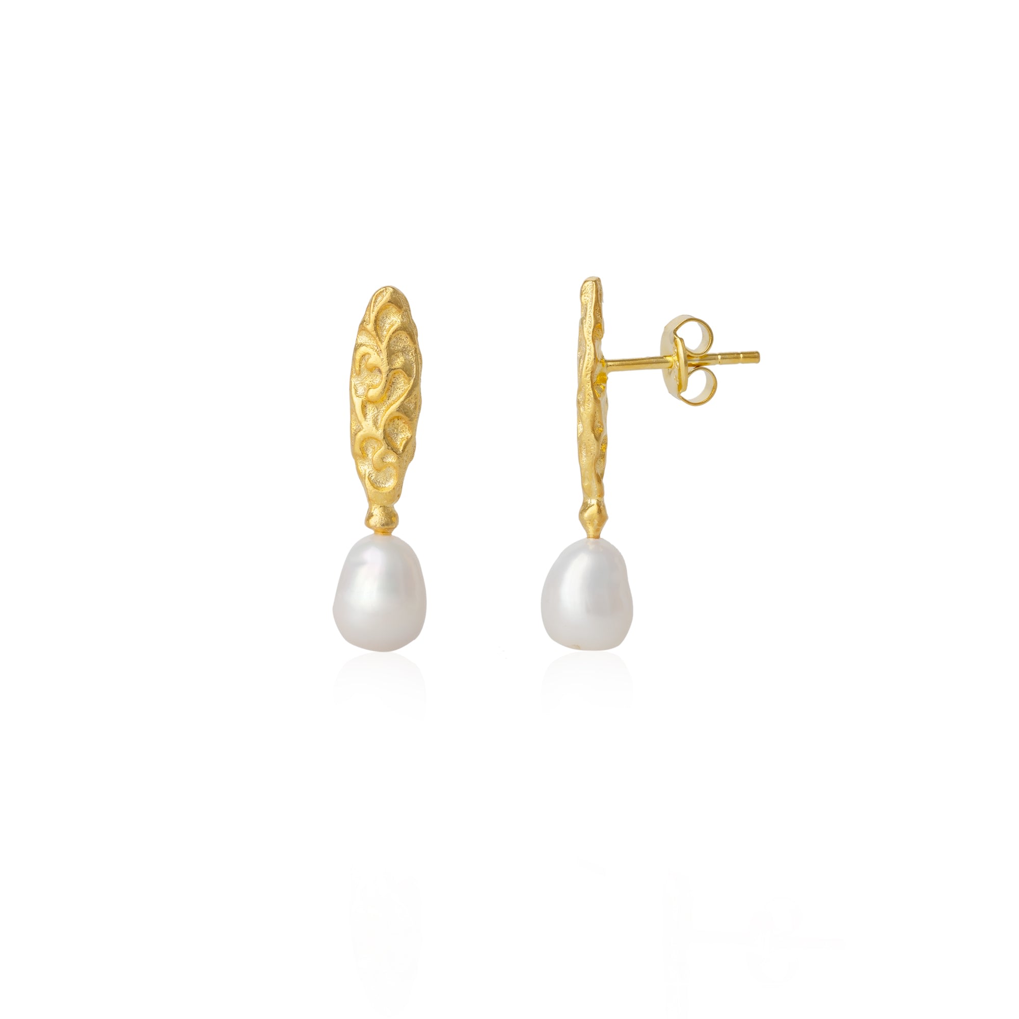 Spero London Women's Drop Baroque Pearl Earrings Authentic Natural Textured Sterling Silver - Gold In Gold