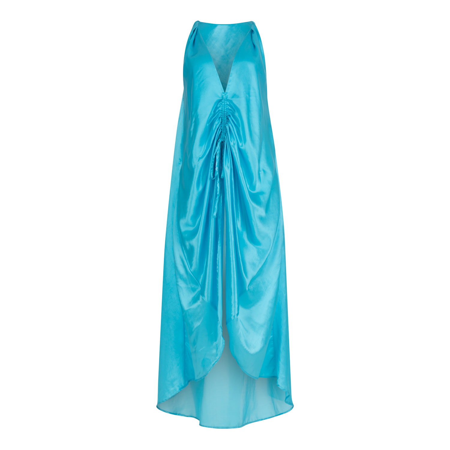 Clothes By Locker Room Blue Ruched Silk-blend Two-piece Co-ord Set In Blue