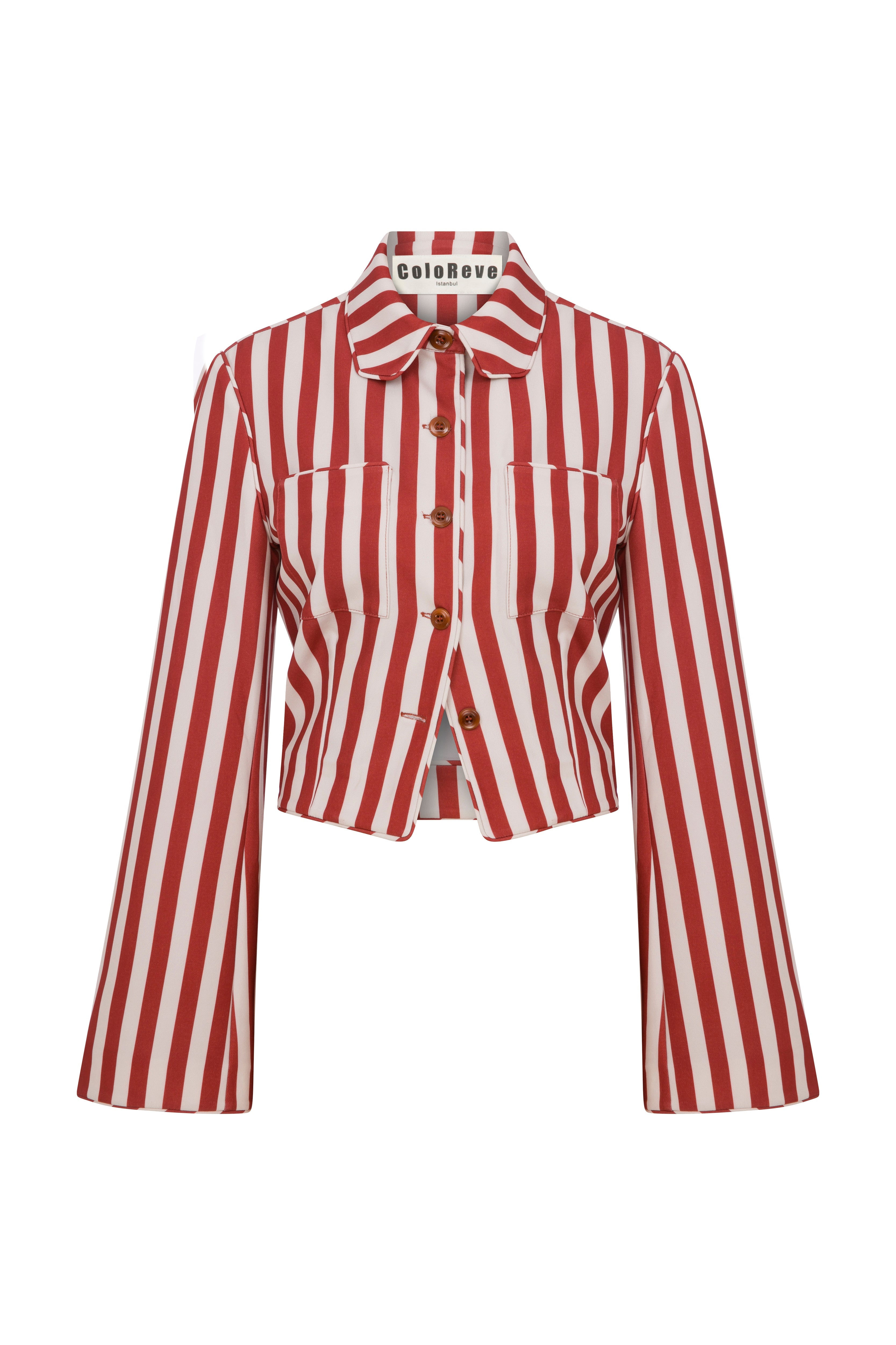 Coloreve Women's Red Striped Shirt Blazer In Red