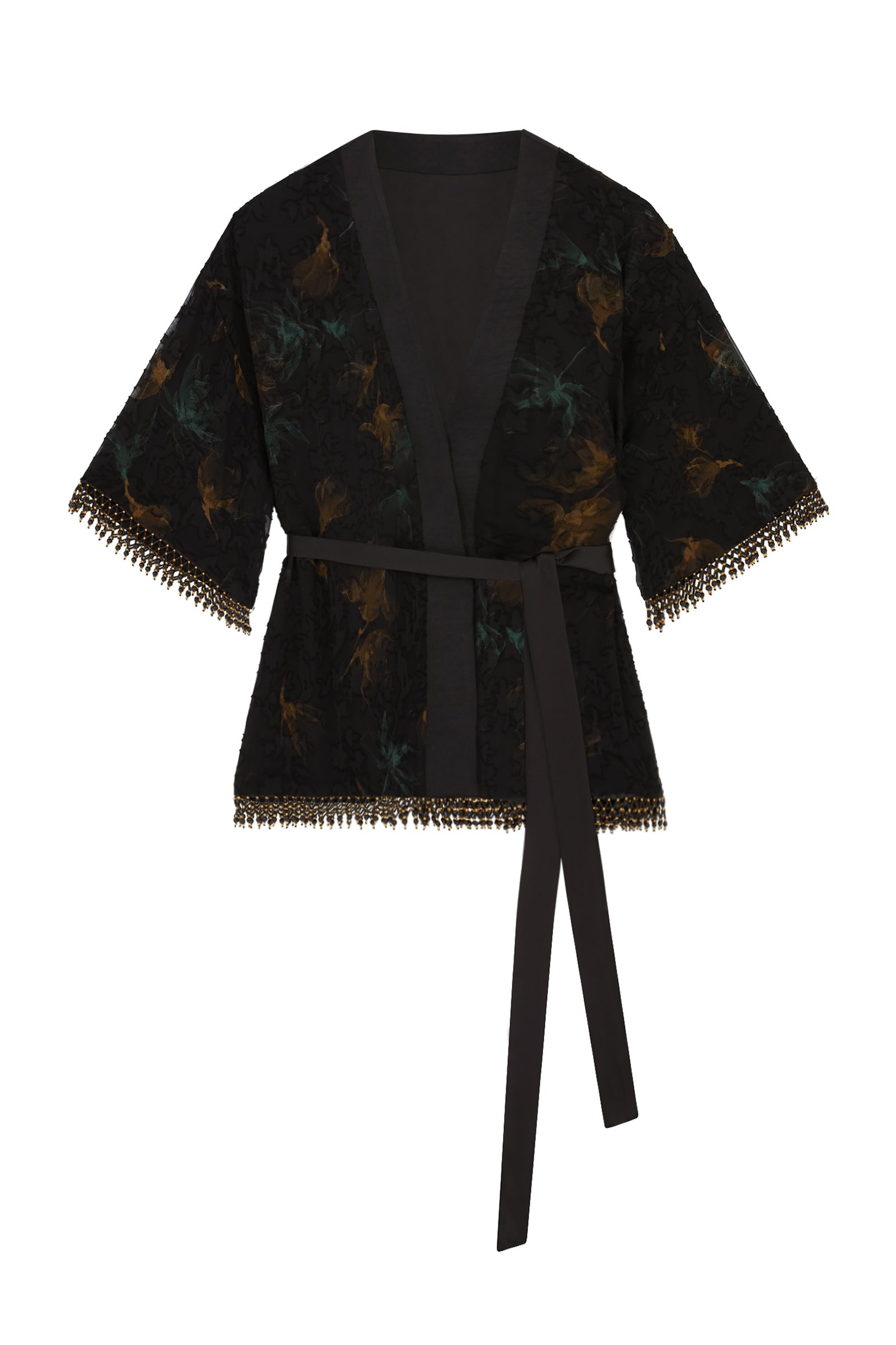 Women's Gold / Black Ophelia Beaded Chiffon Kimono | Extra Large | Little Lies
