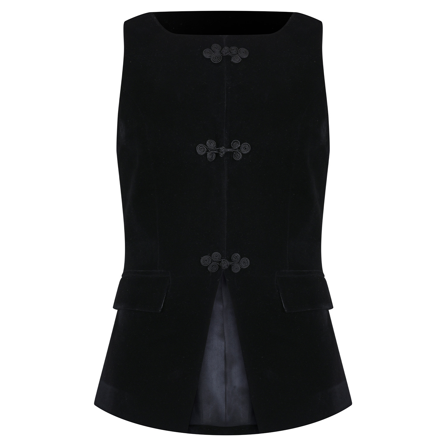 Women&rsquo;s Black Tailored Velvet Vest With Chinese Knot Buttons | Xxs | Mavlo