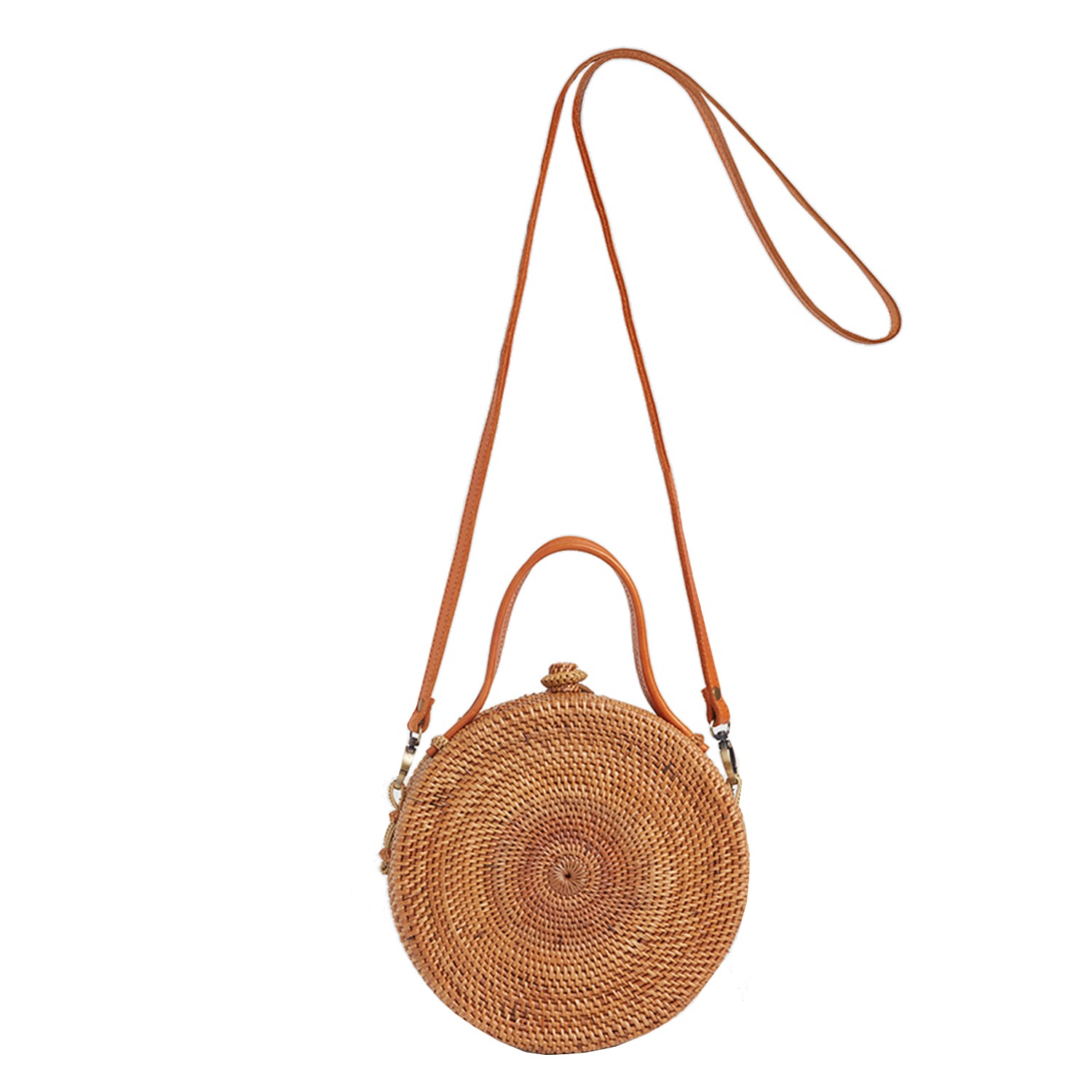 B & Floss Buenos Raffia Round Basket Bag in Brown