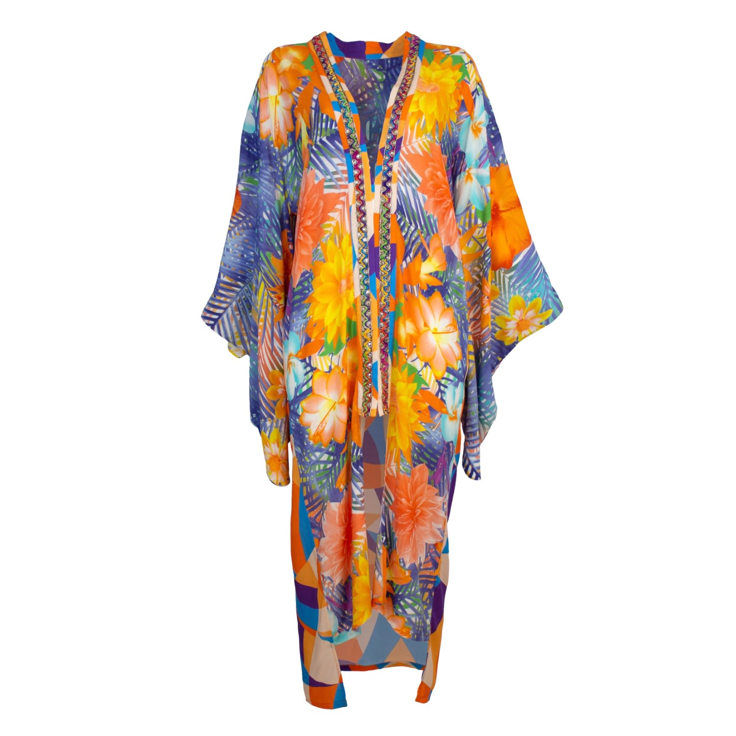 Lalipop Design Women's Viscose Kimono With Embroidery & Fringe Details