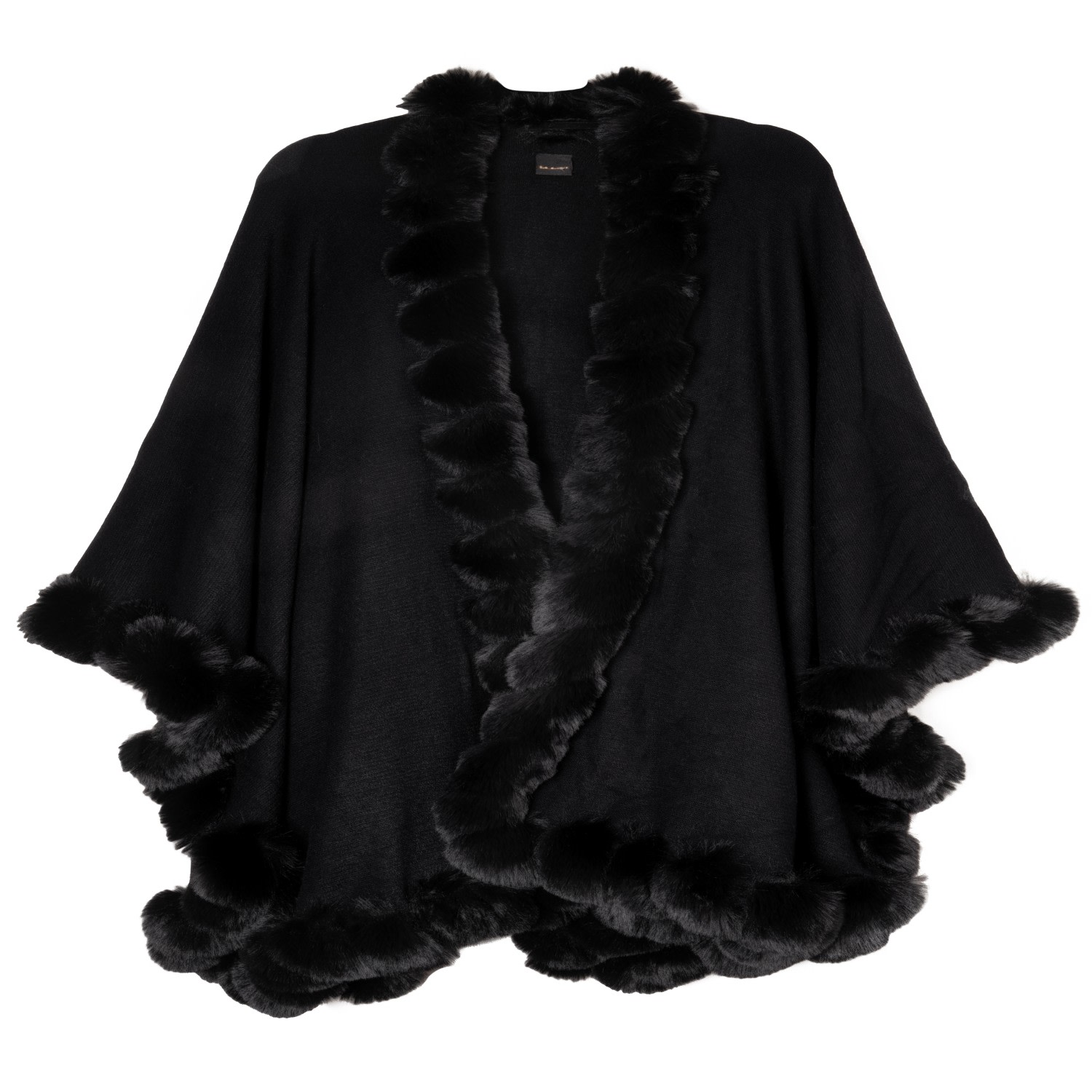Saachi Women's Faux Fur Cape Black Kimono In Multi