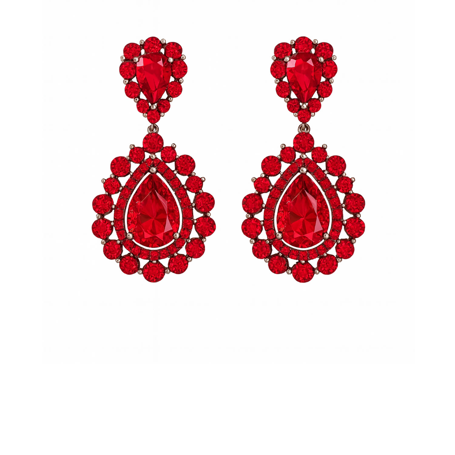 The Gala Women's Red Ruby Pear Halo Drop Earrings