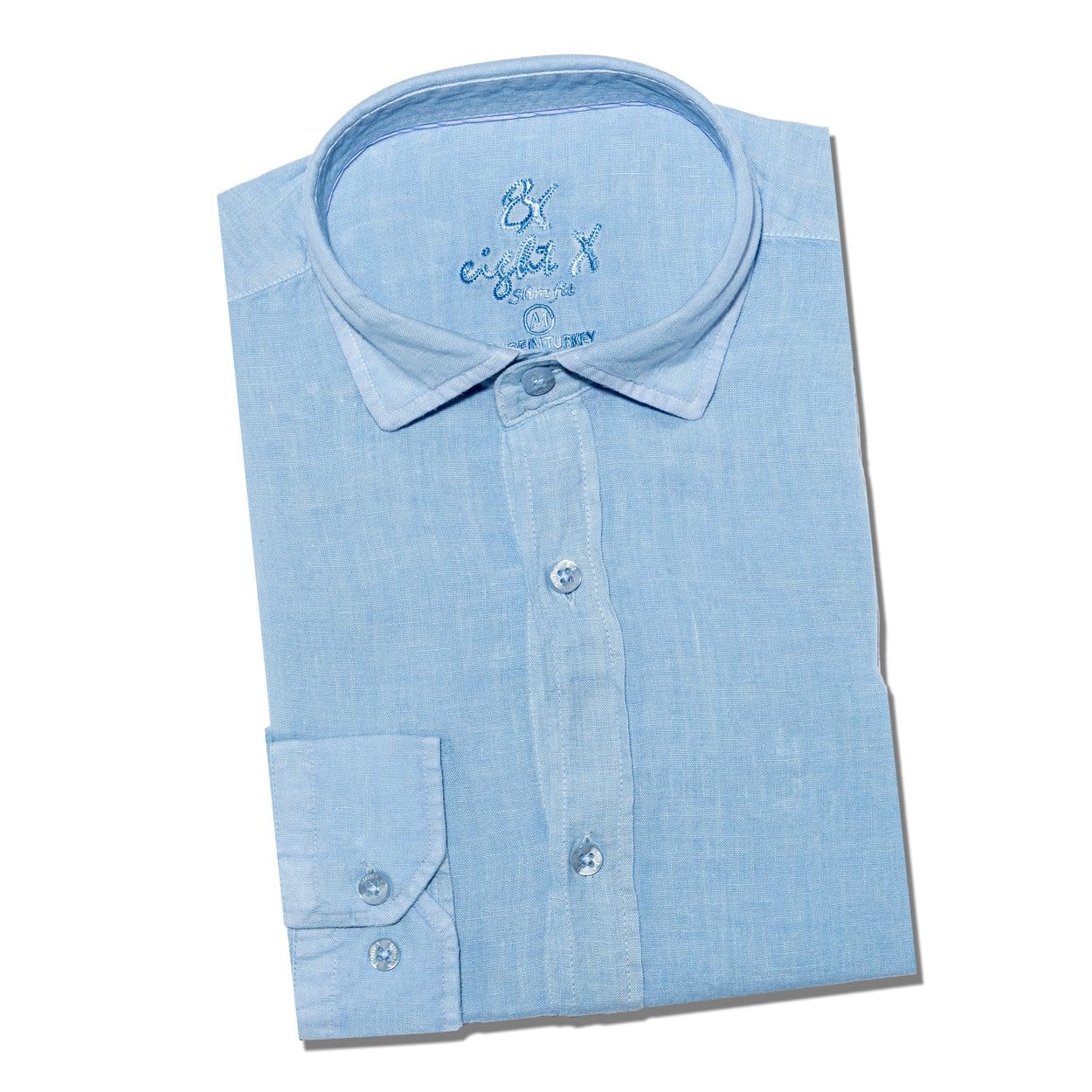 Eight X Men's Linen Button Down Shirt - Light Blue