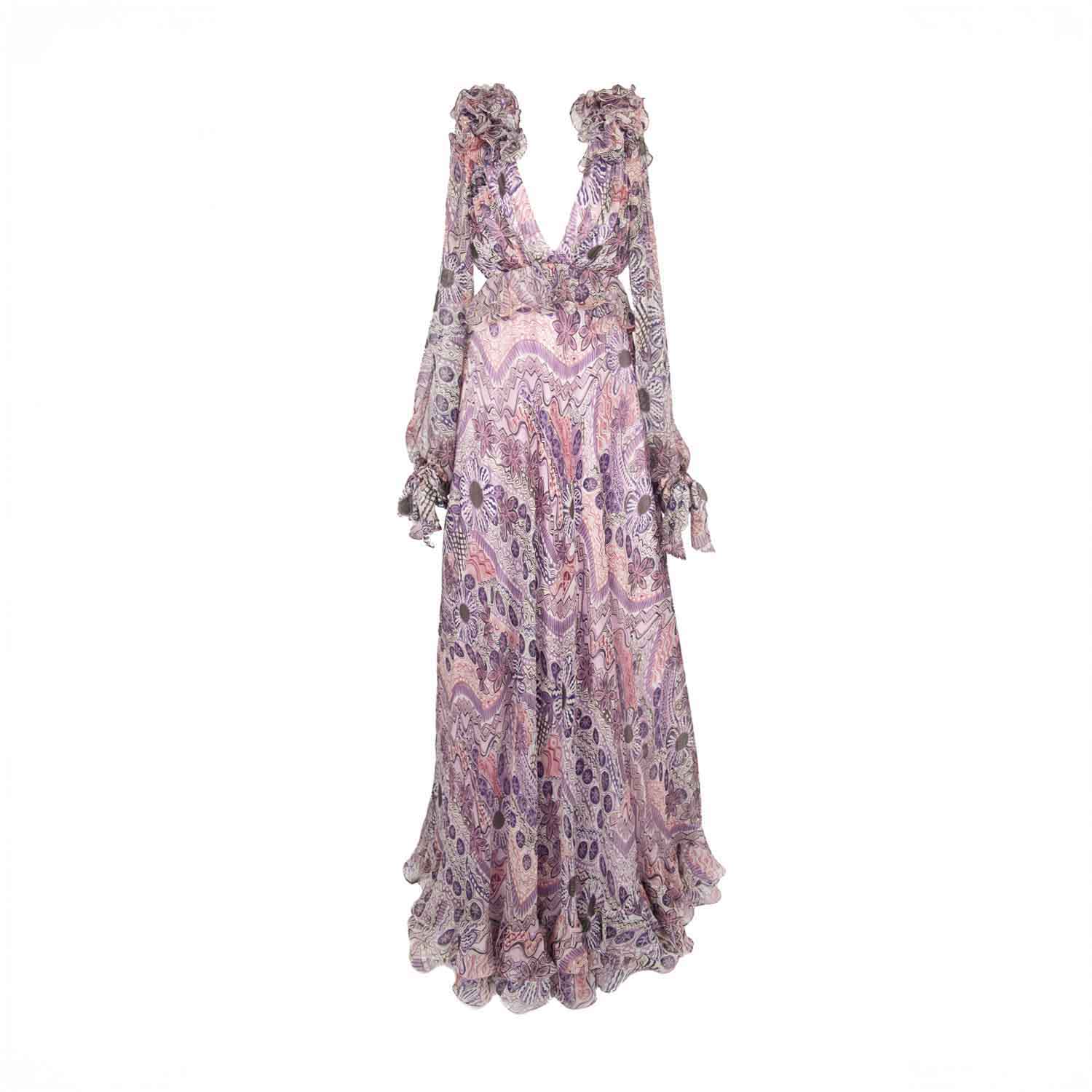 Monarh Women's Silk Cut Out Gown With Split Sleeves