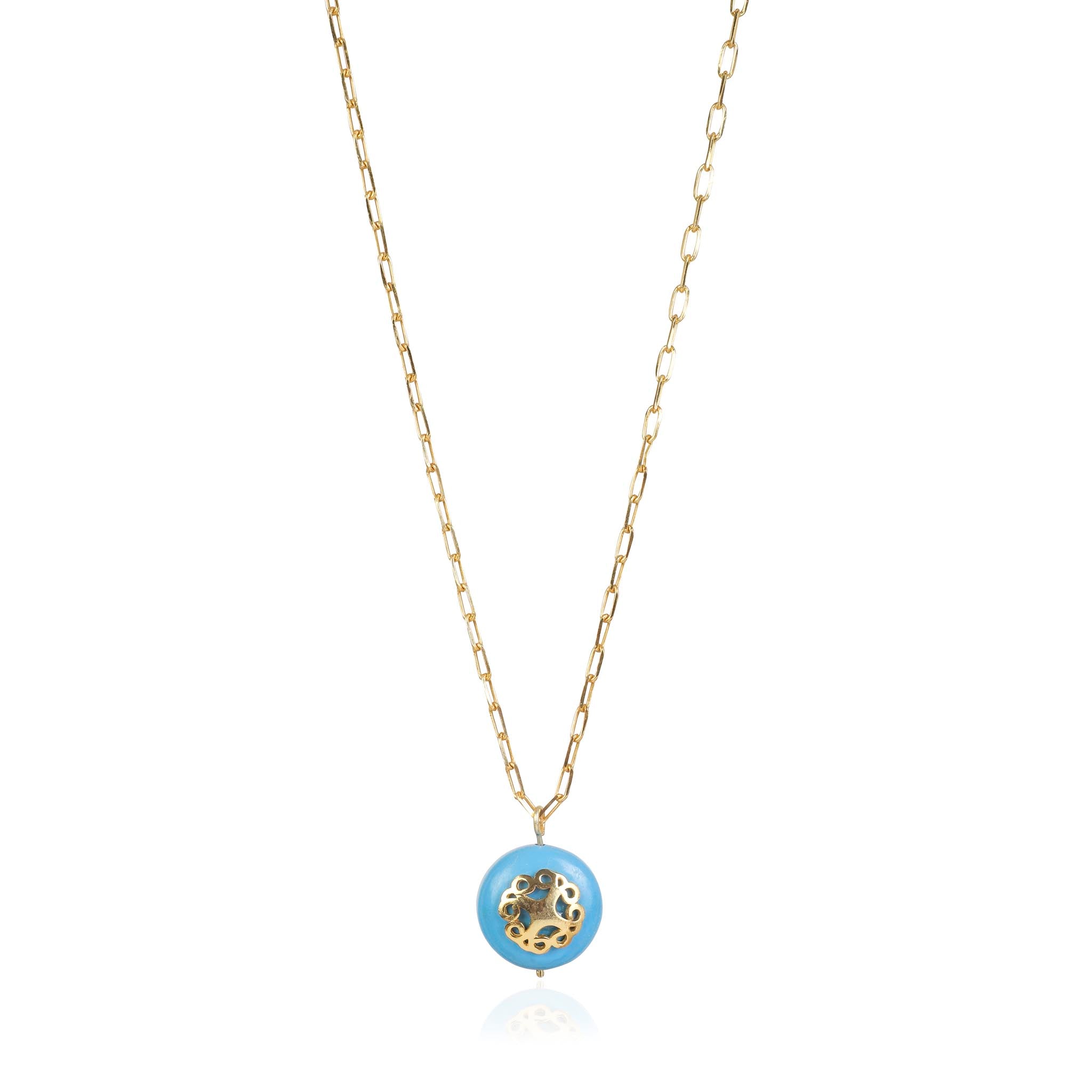 Lila Rasa Women's Gold / Blue Turquoise Stone Pendant With Filigree In Multi