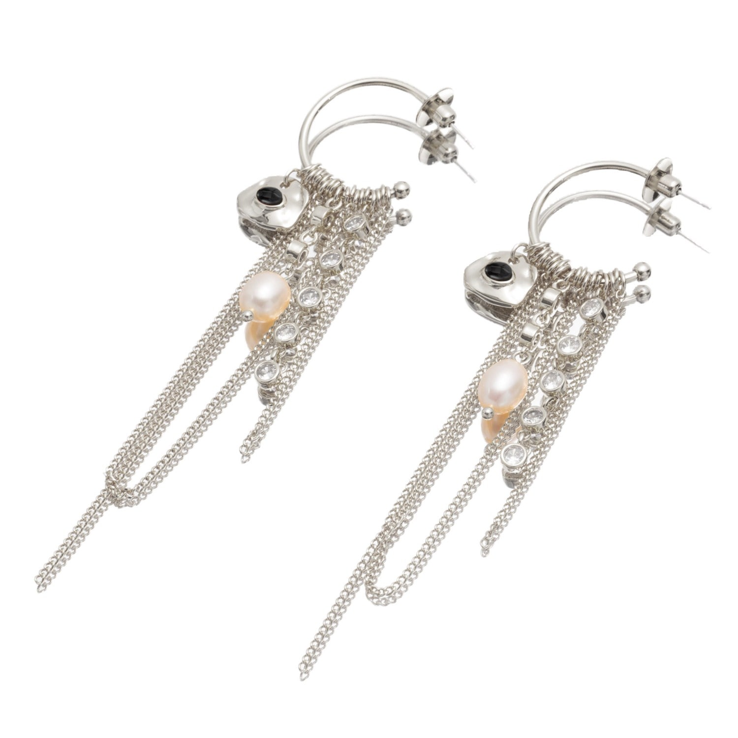 Classicharms Women's Black / Silver Iris Silver Radiant Reverie Gemstone Cascade Hoop Earrings-noir Black