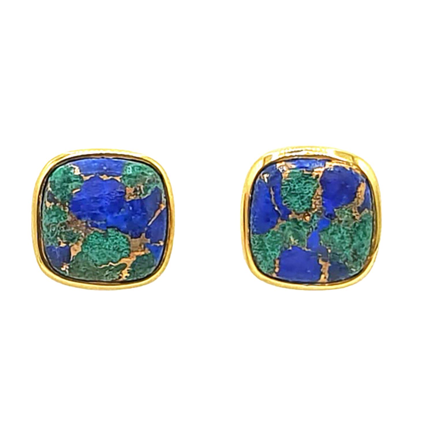 Harfi Women's Green / Blue / Gold Gold Vermeil Plated Azurite And Malachite Stud Earrings In Multi