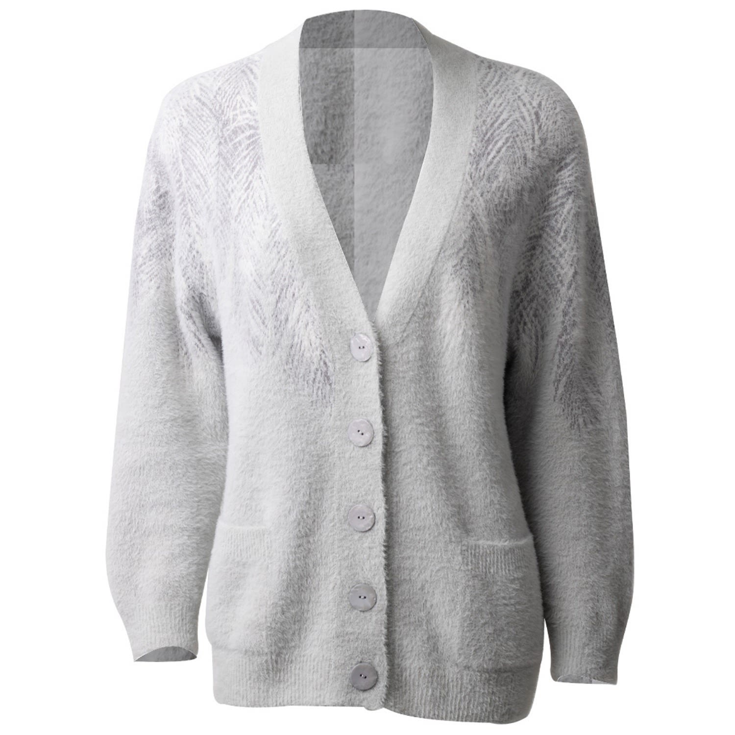 25 Union Women's Grey V-neck Relaxed Cardigan From Fluffy Yarn Feathers In Gray In Grey