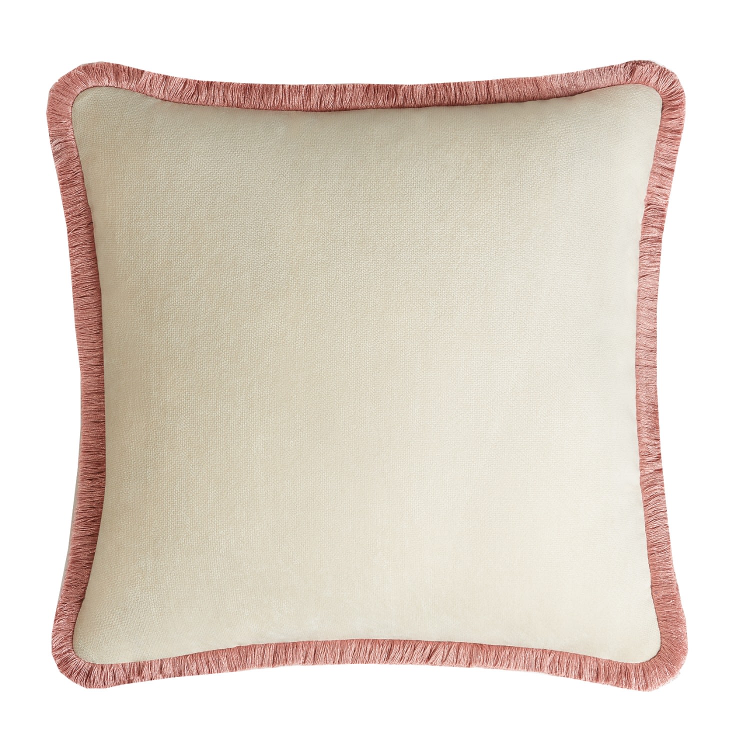 Happy Pillow Velvet Dirty White With Pink Fringes Lo Decor