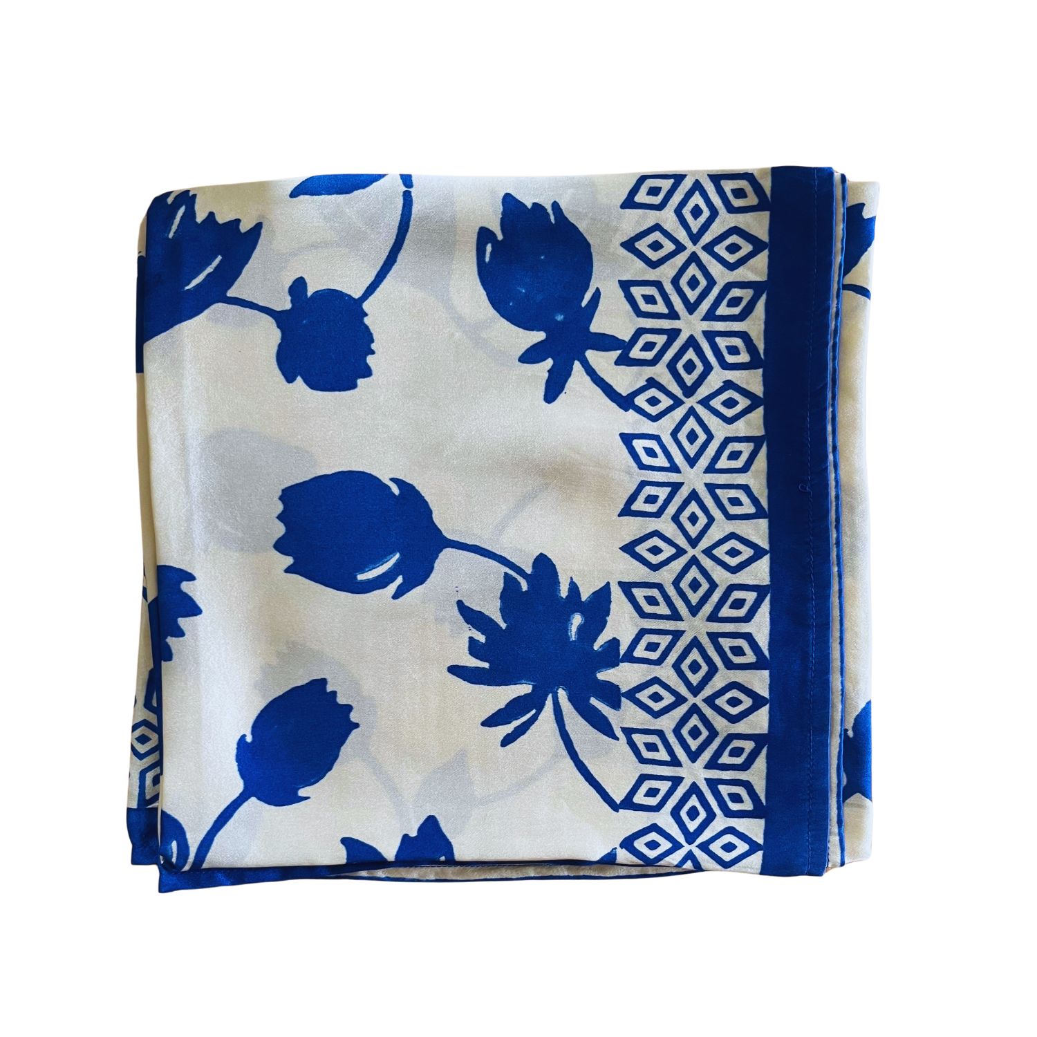 Heritagemoda Neutrals / Rose Gold Champagne Pink And Blue Women's Hand-block Printed Silk Scarf In Blue