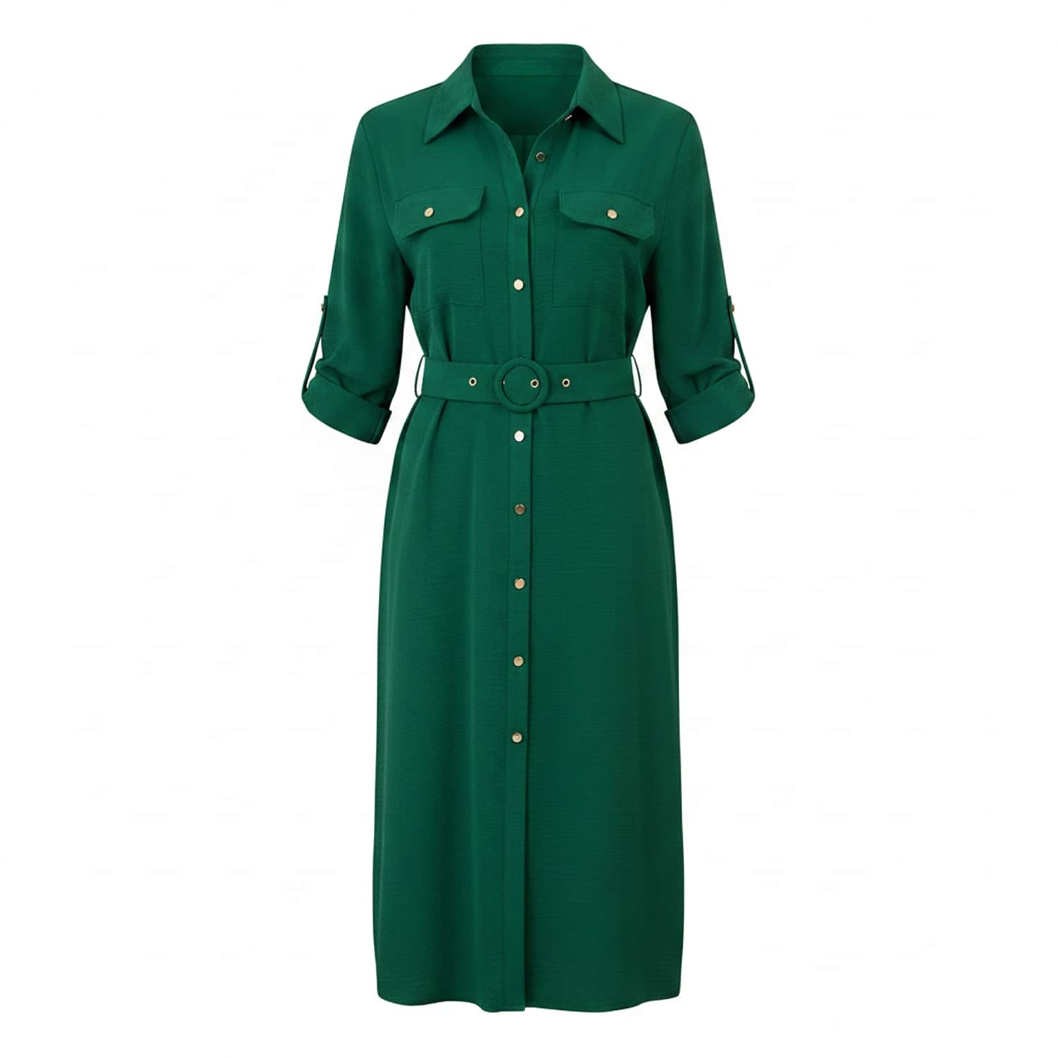 Yumi Green Stretch Midi Shirt Dress | Yumi | Wolf & Badger