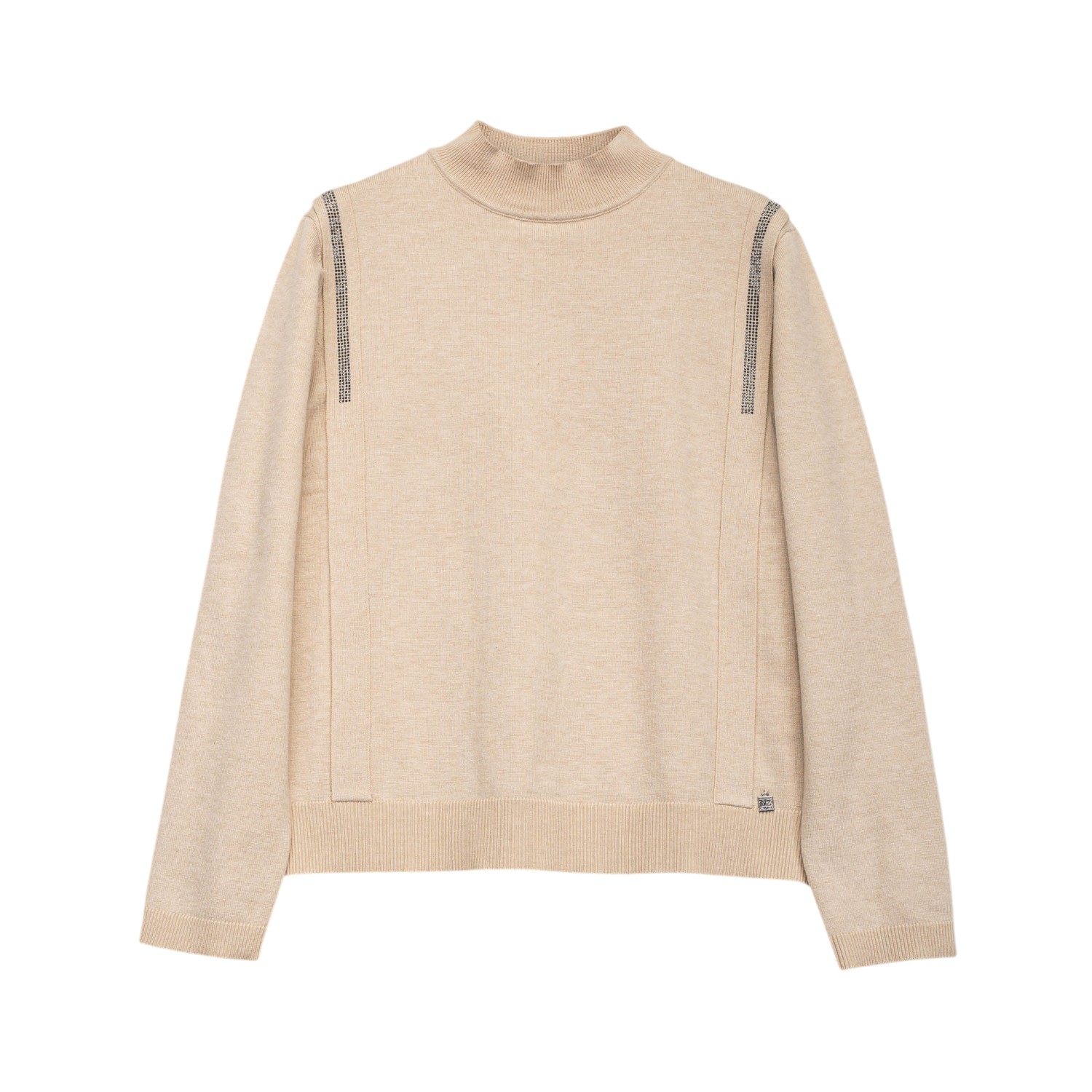 Niza Women's Brown Sweater With Shiny Embellishments And Discreet Collar In Brown