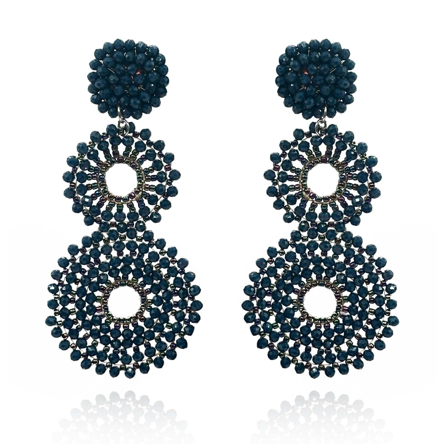 Michael Nash Jewelry Women's Blue Navy Glass Clip On Boho Drop Earrings
