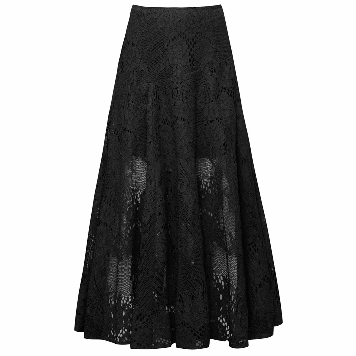 美品 Theory Bleecker Cotton Lace Skirt 黒 S Thea Classic Black Cotton Lace Sheer Midi Skirt | Alina Cernatescu