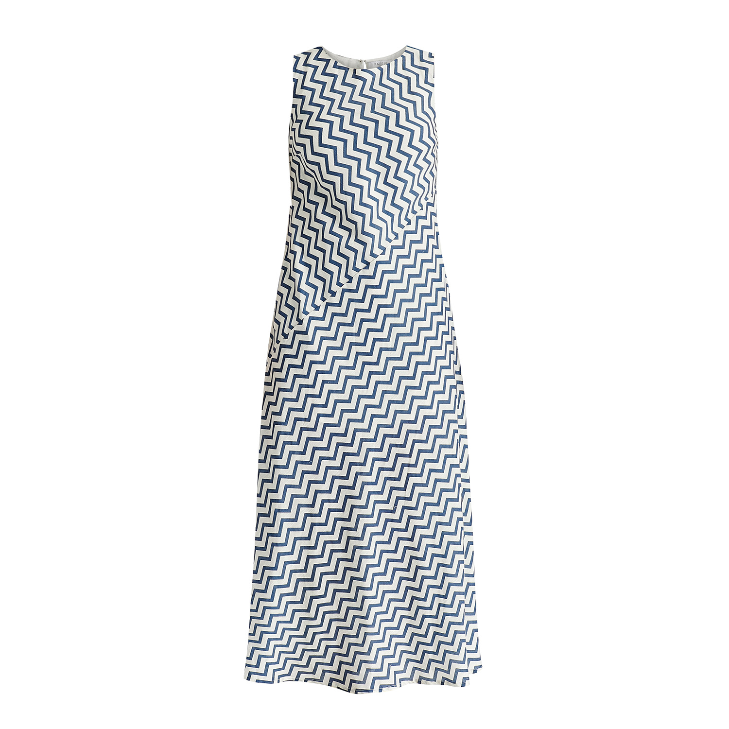 Paisie Women's A-line Midaxi Dress In Zigzag Pattern In White And Blue