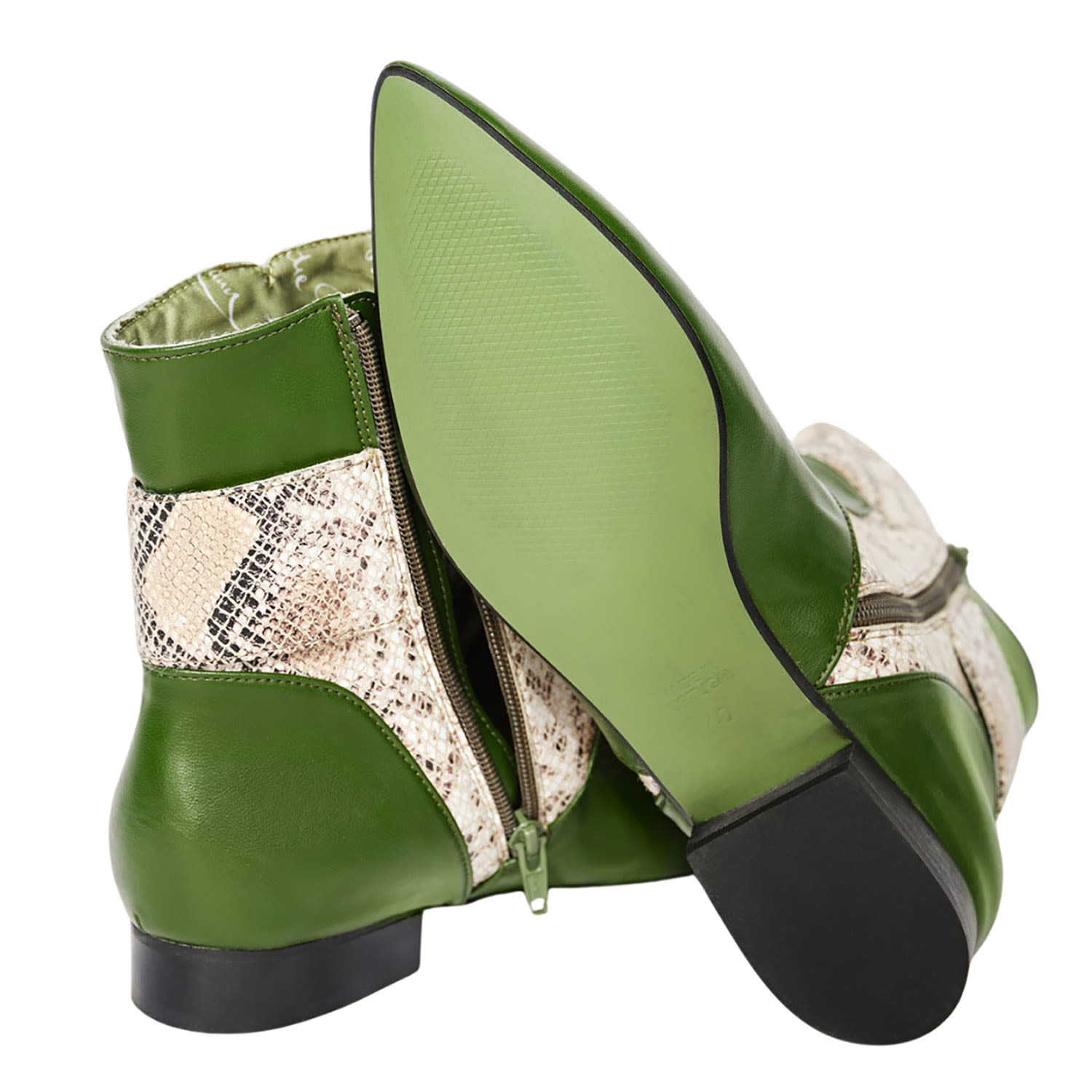 Anne Schollenberger Women's Green Ankle Boots No One Olive & Snake In Green