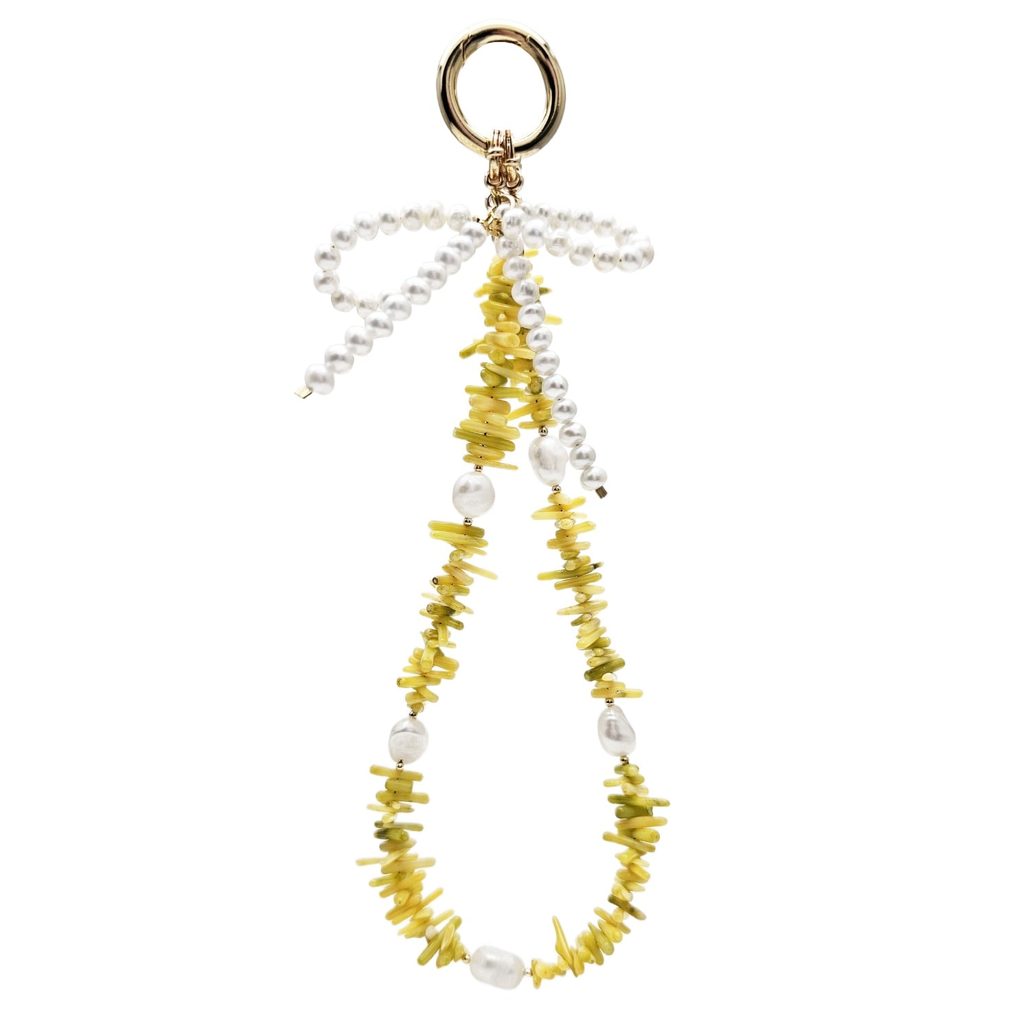 Farra Women's Yellow Bamboo Coral With Bowknot Freshwater Pearl Bag Charm