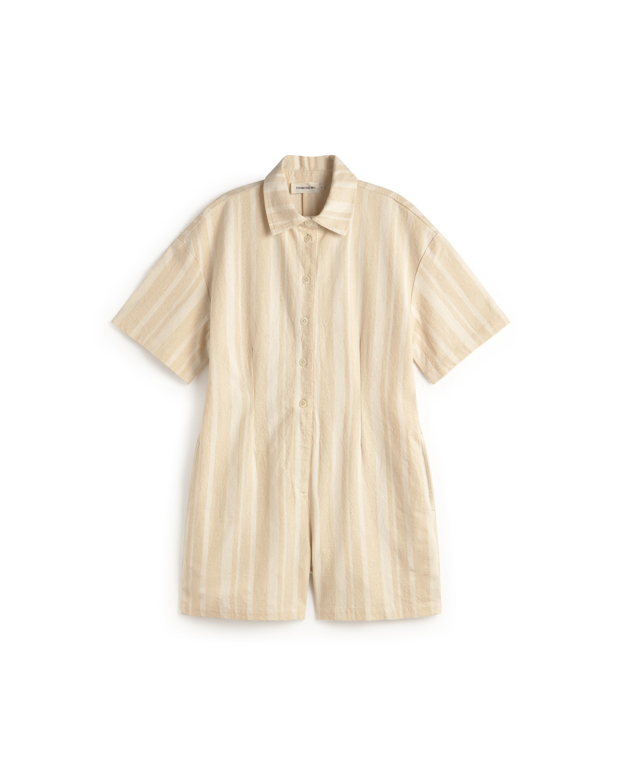 Thinking Mu Women's White Ecru Striped Jumpsuit Roberta In Neutral