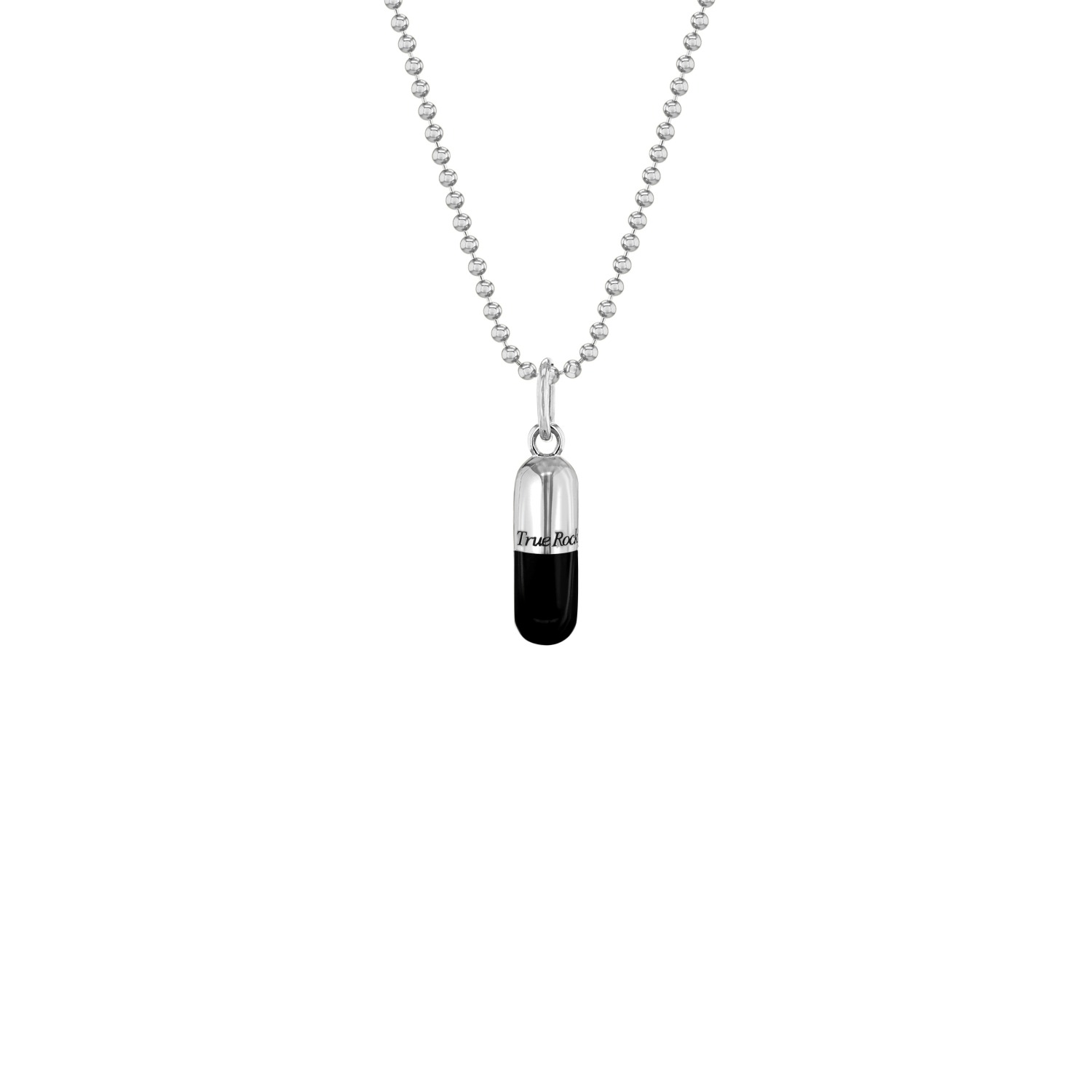 True Rocks Men's Black / Silver Small Pill Pendant Sterling Silver & Black Enamel In Metallic