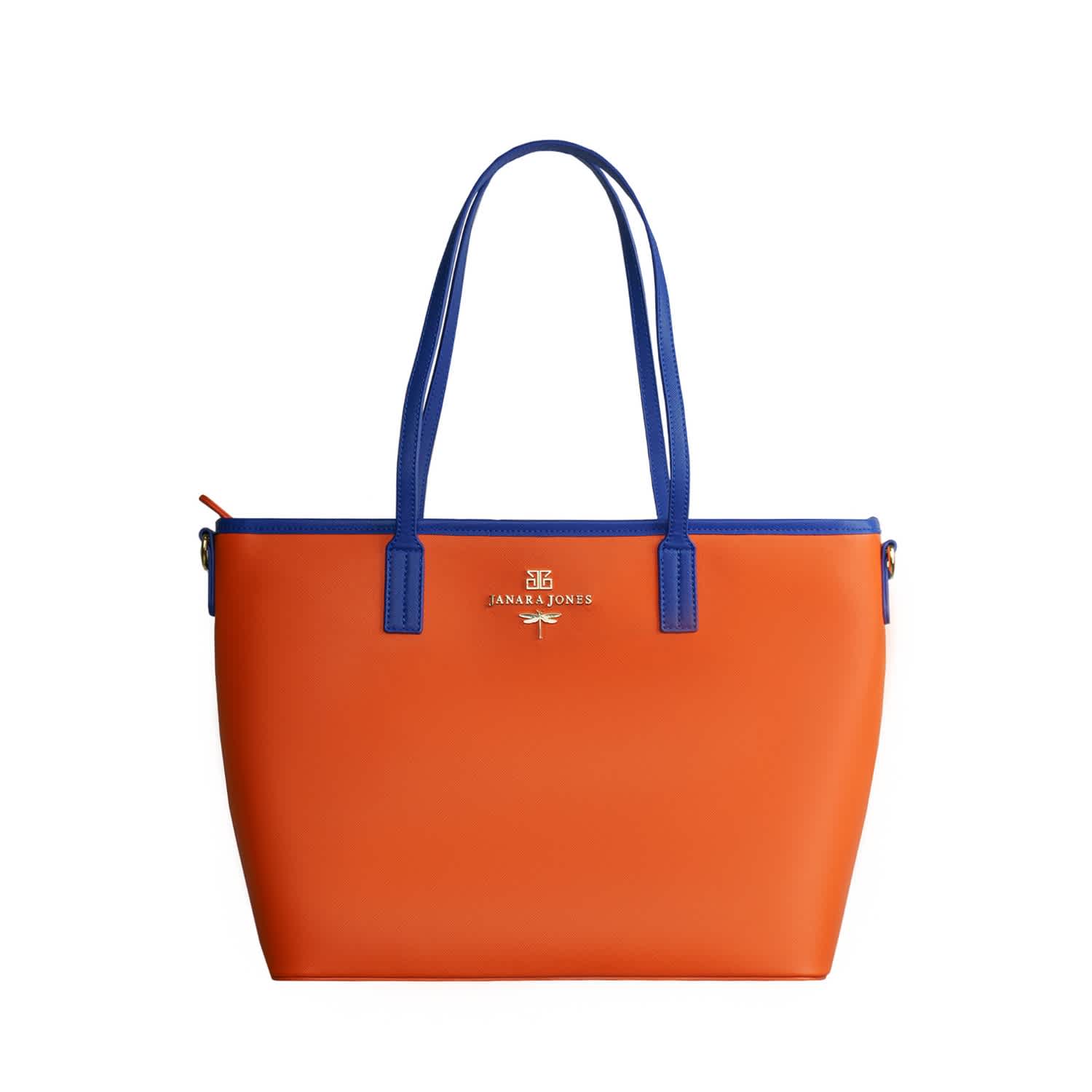 Orange Tote Bag With Blue Handles | Janara Jones | Wolf & Badger