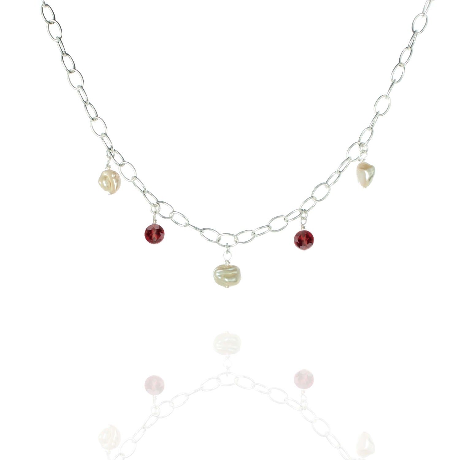 Jollz Jewellery Women's Red / Silver / White Keshi Pearls & Garnet Necklace