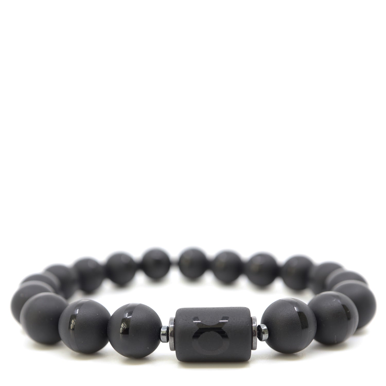 Shar Oke Men's Black / Silver Taurus Zodiac Beaded Bracelet In Multi