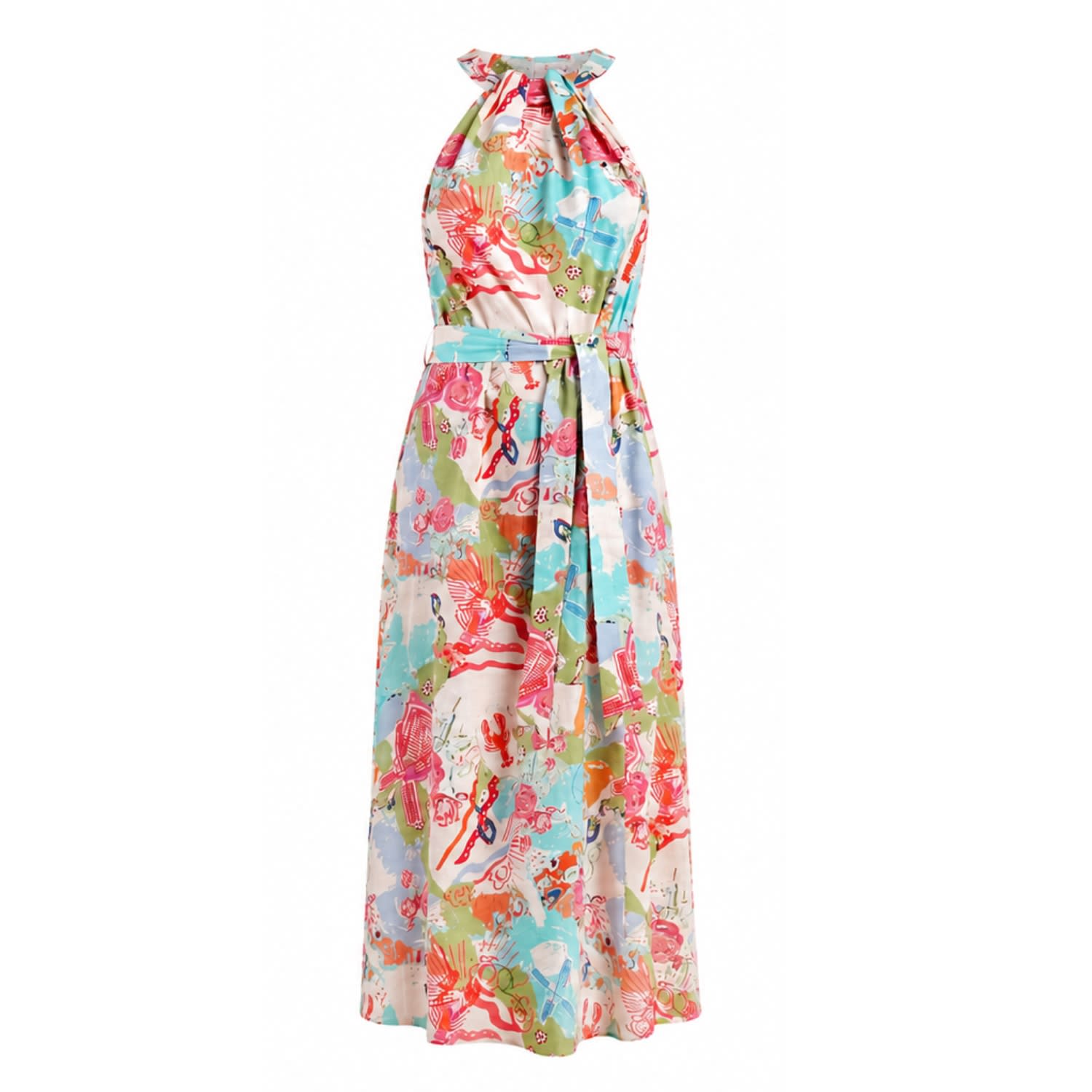 Jessica Russell Flint Women's Pleat Neck Midaxi Dress - The Hamptons In Orange