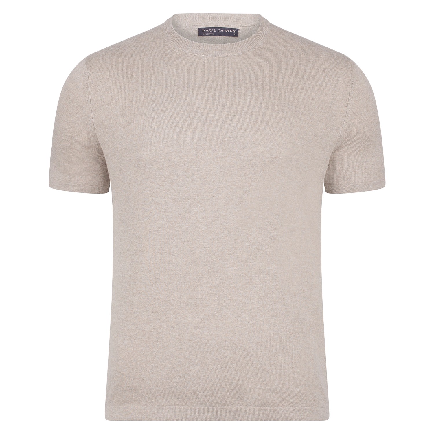 Paul James Knitwear Brown Mens Ultra-fine Cotton Hugo Knitted T-shirt - Fawn In Brown