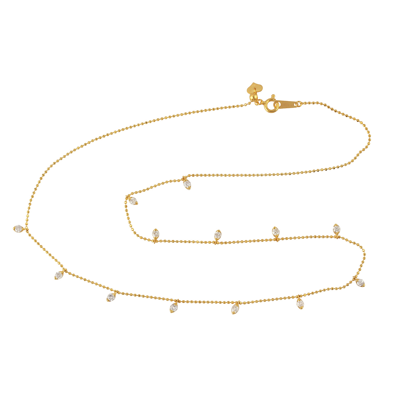 Artisan Women's Gold / White Luxury Diamond Princess Necklace With Ball Chain In 18k Yellow Gold In Gold