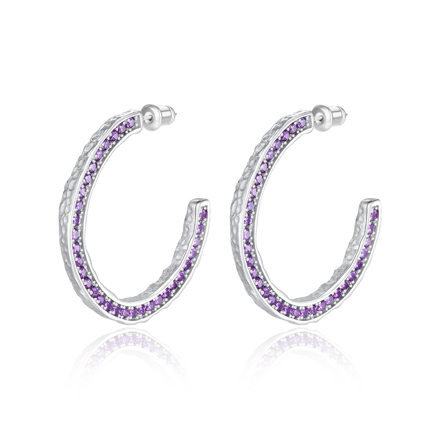 Shop Classicharms Women's Silver Zirconia Molten C-hoop Earrings