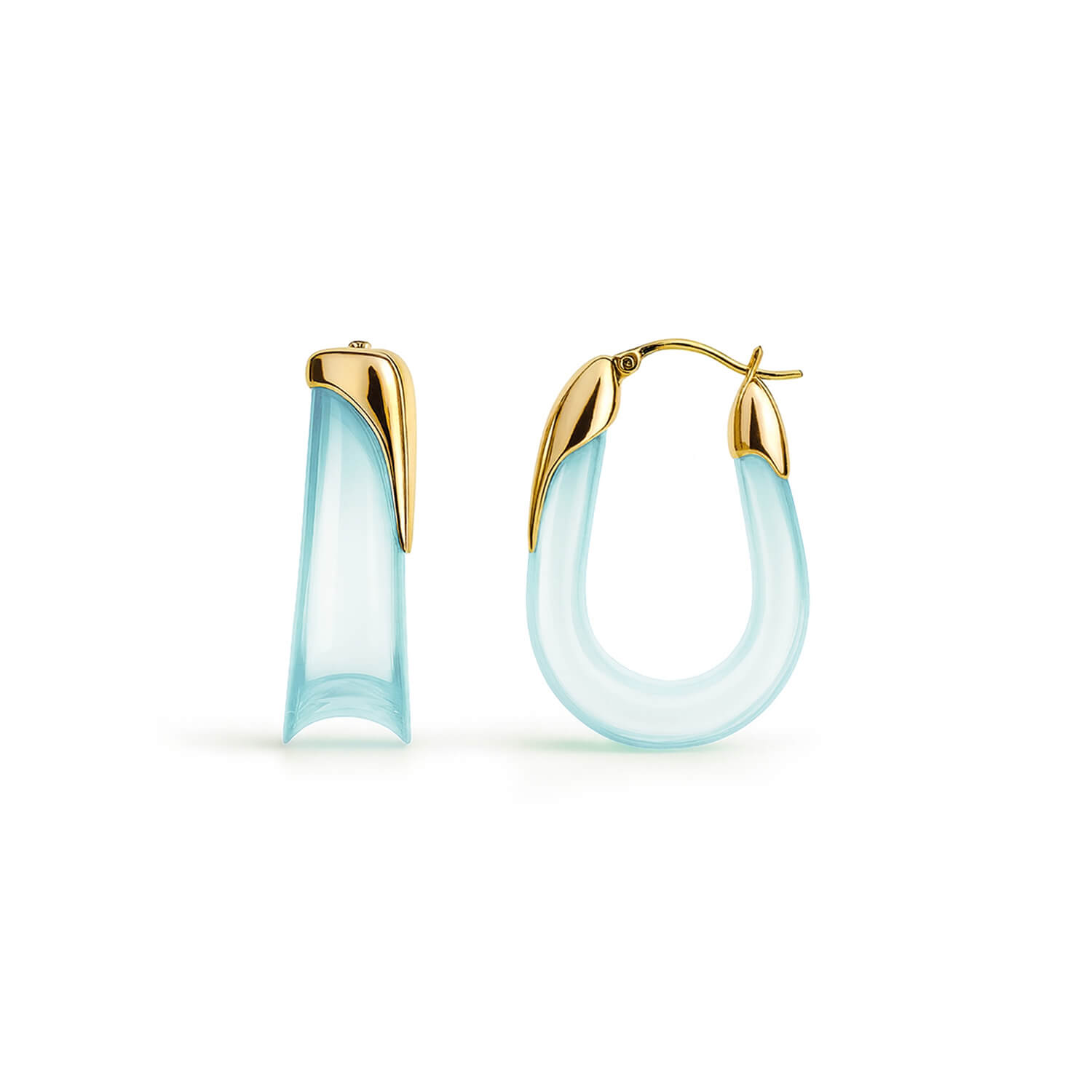 Gold & Honey Women's Blue / Gold Blue Diamond Sculpted U Lucite Birthstone Hoop Earrings In Multi
