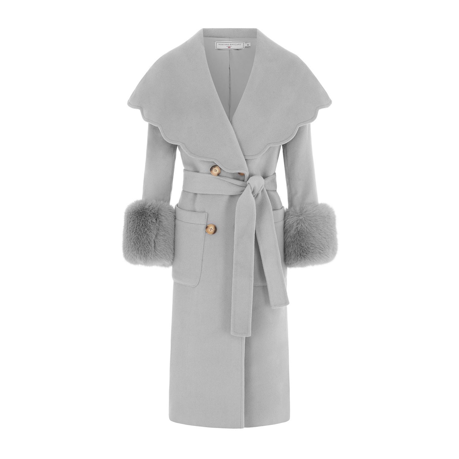 Hortons England Women's Beaumont Cashmere Scalloped Coat Grey In Grey