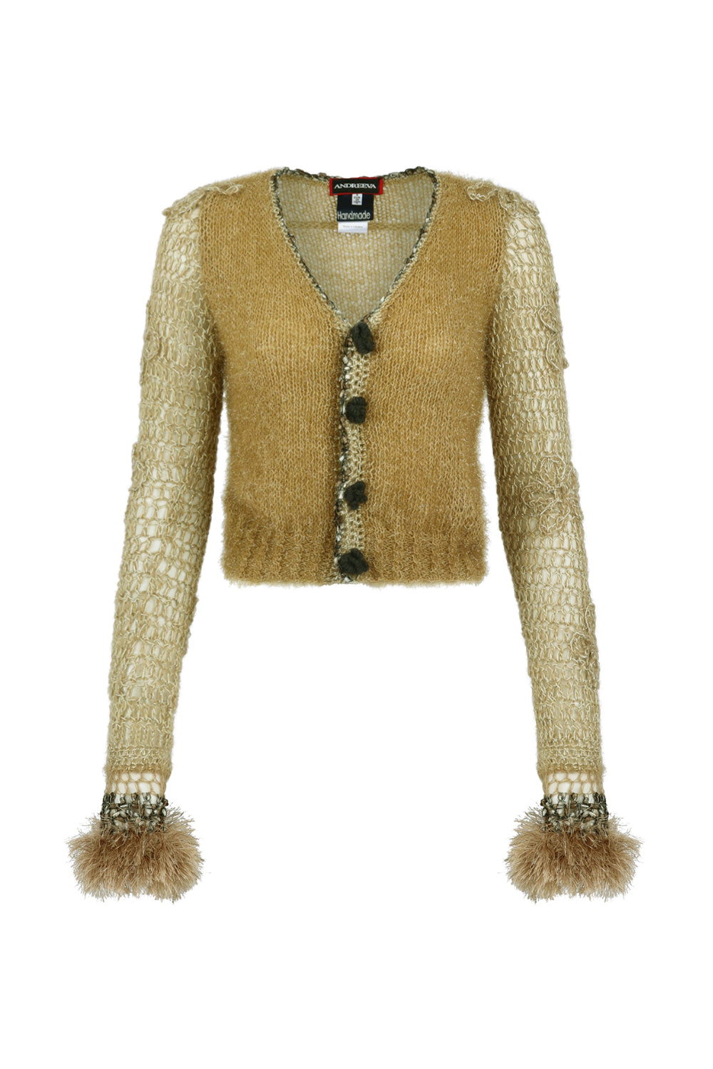 Andreeva Camel Handmade Knit Cardigan In Gold/brown